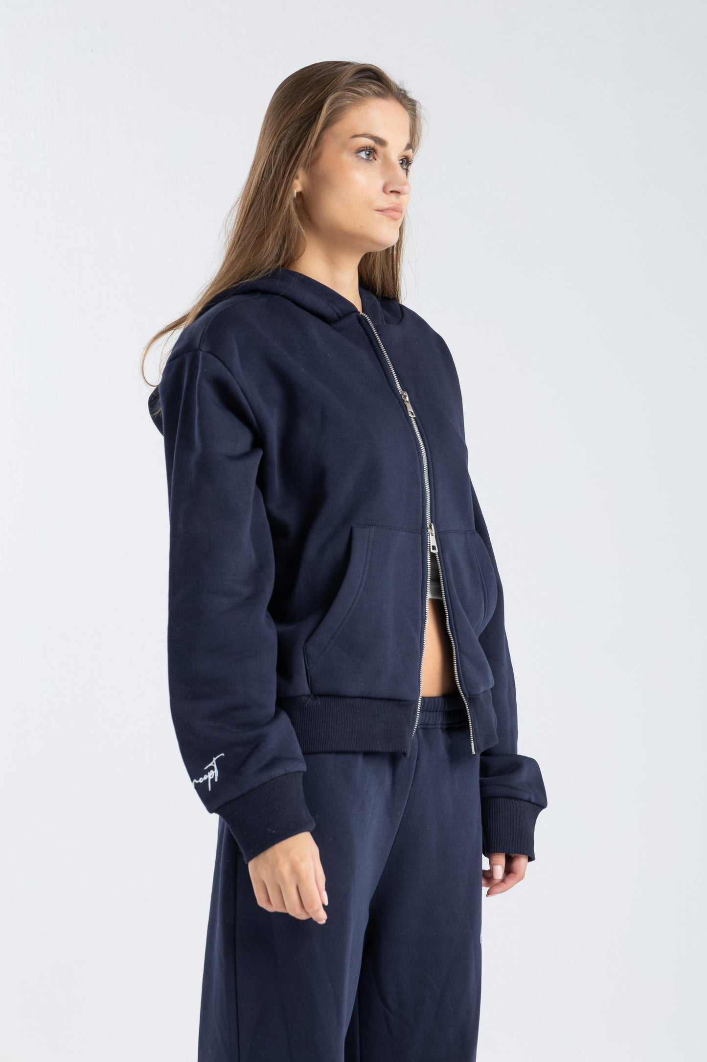 FEHE CONCEPT SIGNATURE DOUBLE ZIP-UP JACKET IN NAVY BLUE