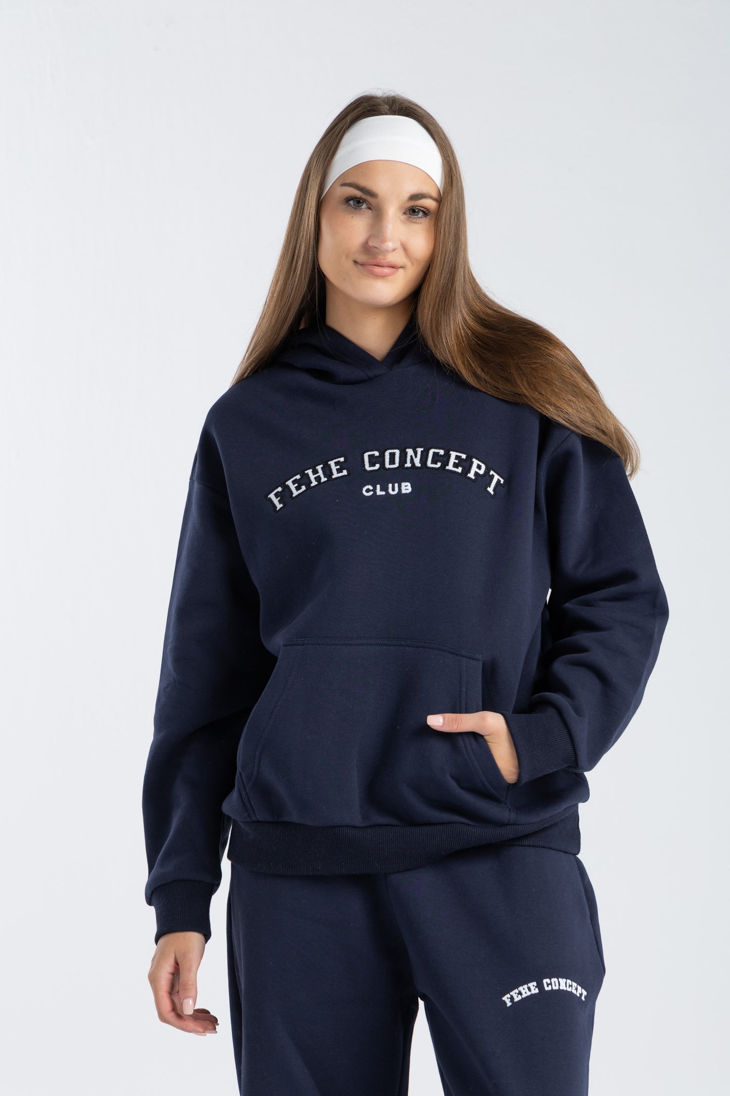 FEHE CONCEPT CLUB OVER SIZED HOODIE IN NAVY BLUE