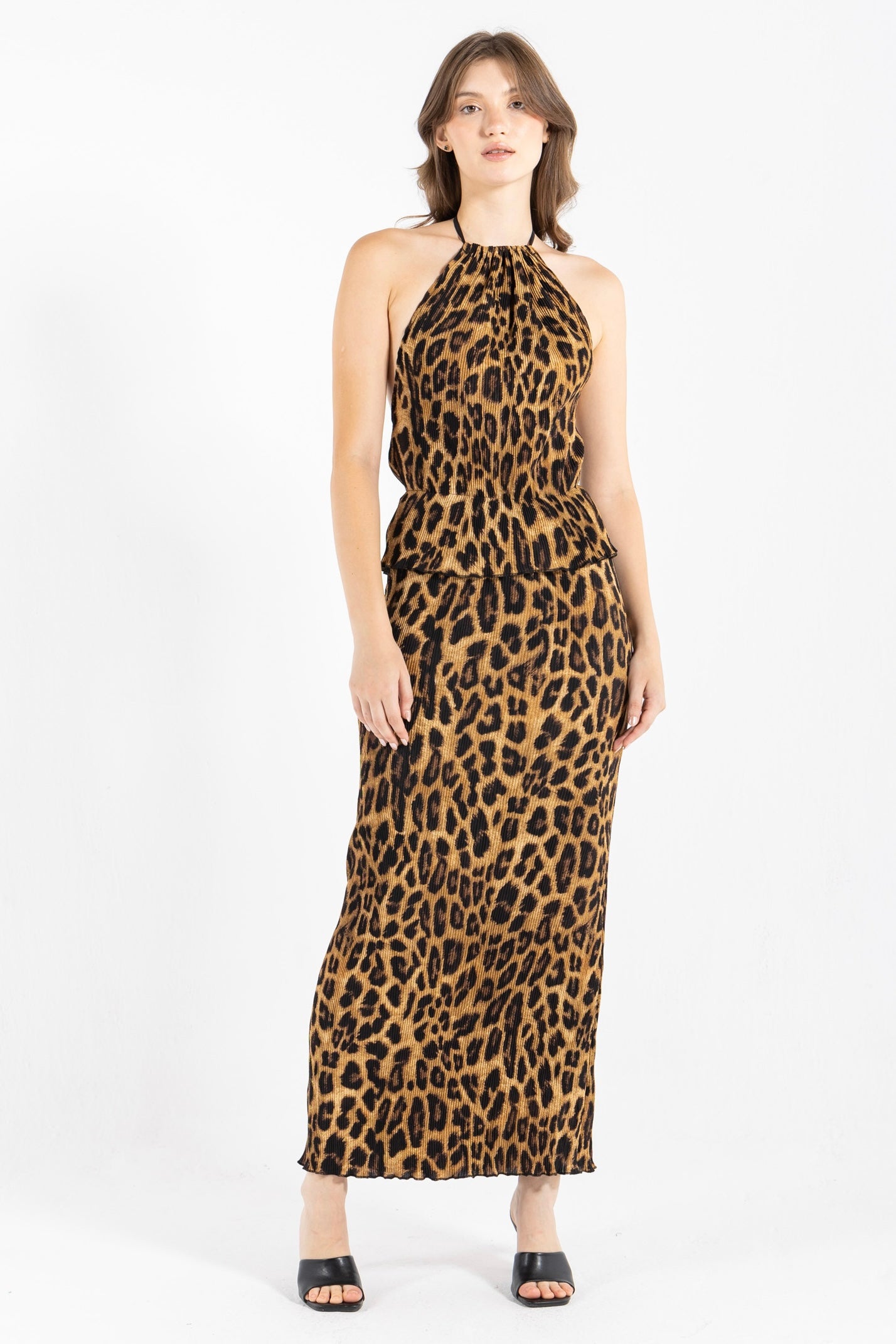 STRAIGHT LEOPARD PLESSET SKIRT