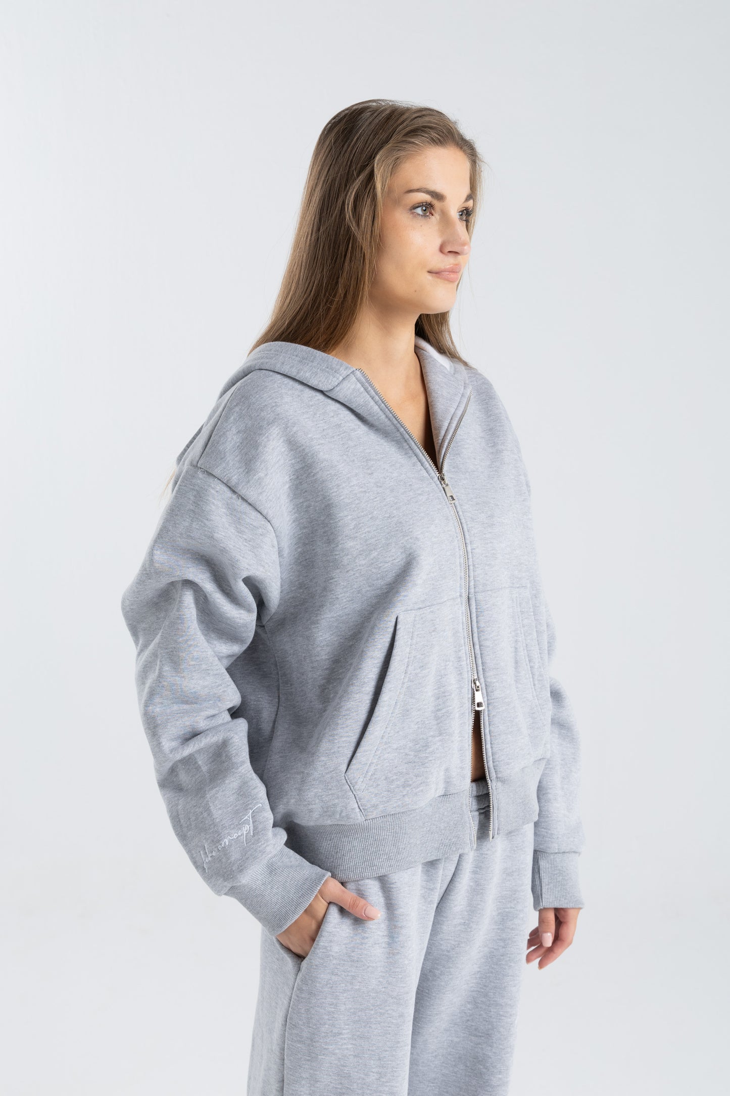 FEHE CONCEPT SIGNATURE DOUBLE ZIP-UP JACKET IN HEATHER GREY