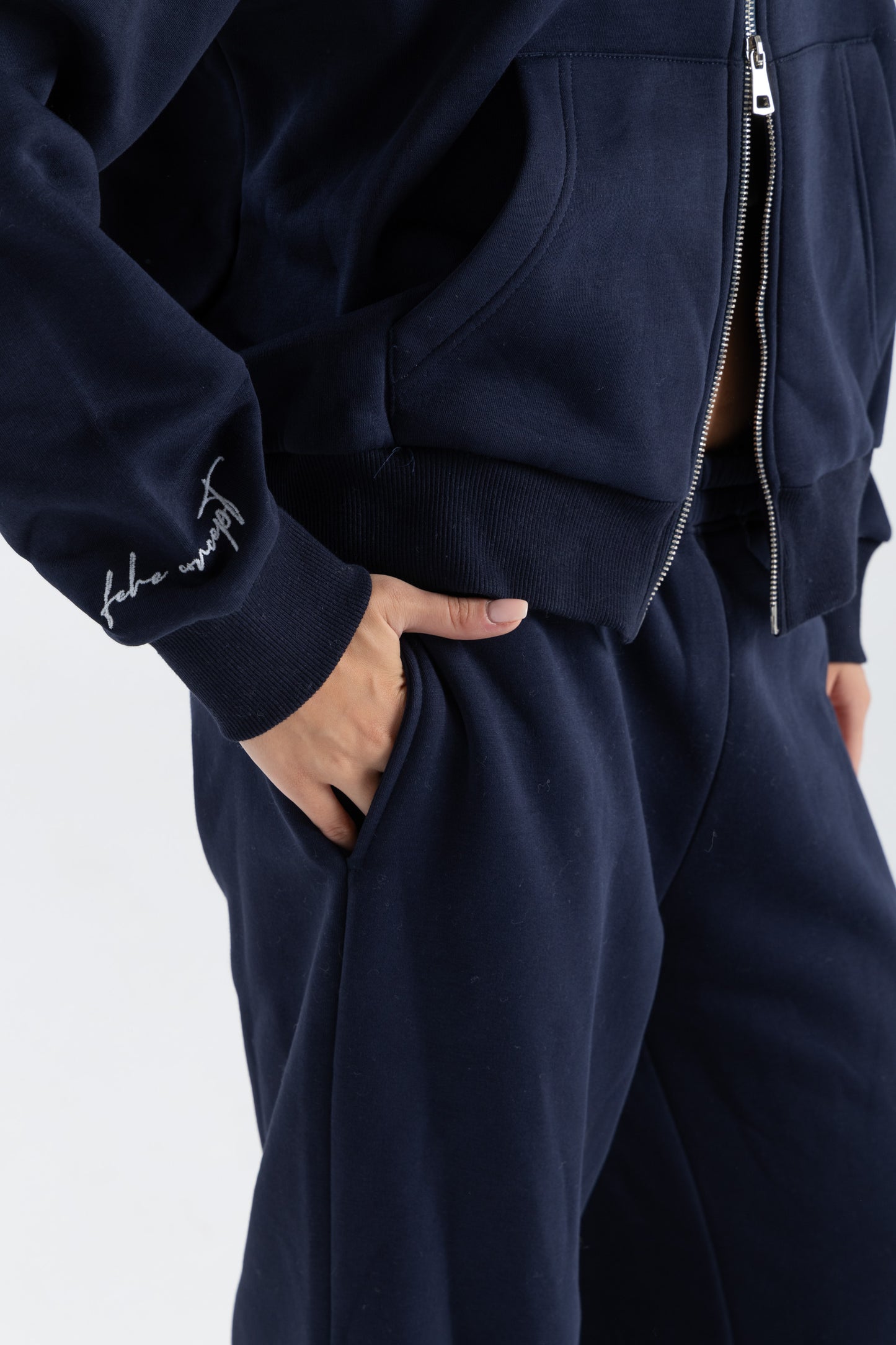 FEHE CONCEPT SIGNATURE DOUBLE ZIP-UP JACKET IN NAVY BLUE