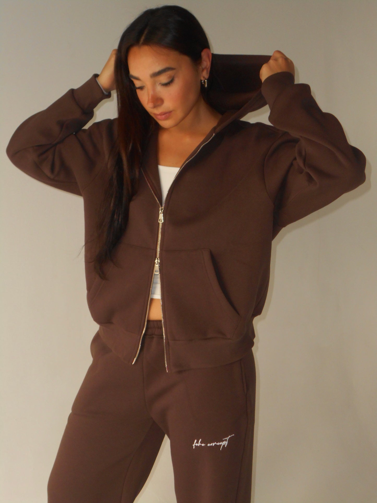 FEHE CONCEPT SIGNATURE DOUBLE ZIP-UP JACKET IN BROWN