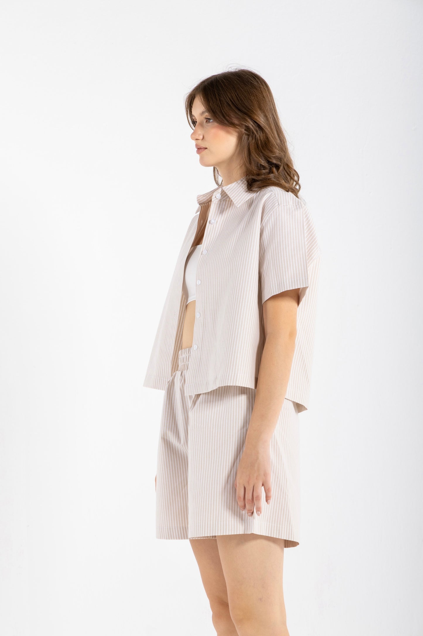 STRIPED SHORT SLEEVES SHIRT IN BEIGE