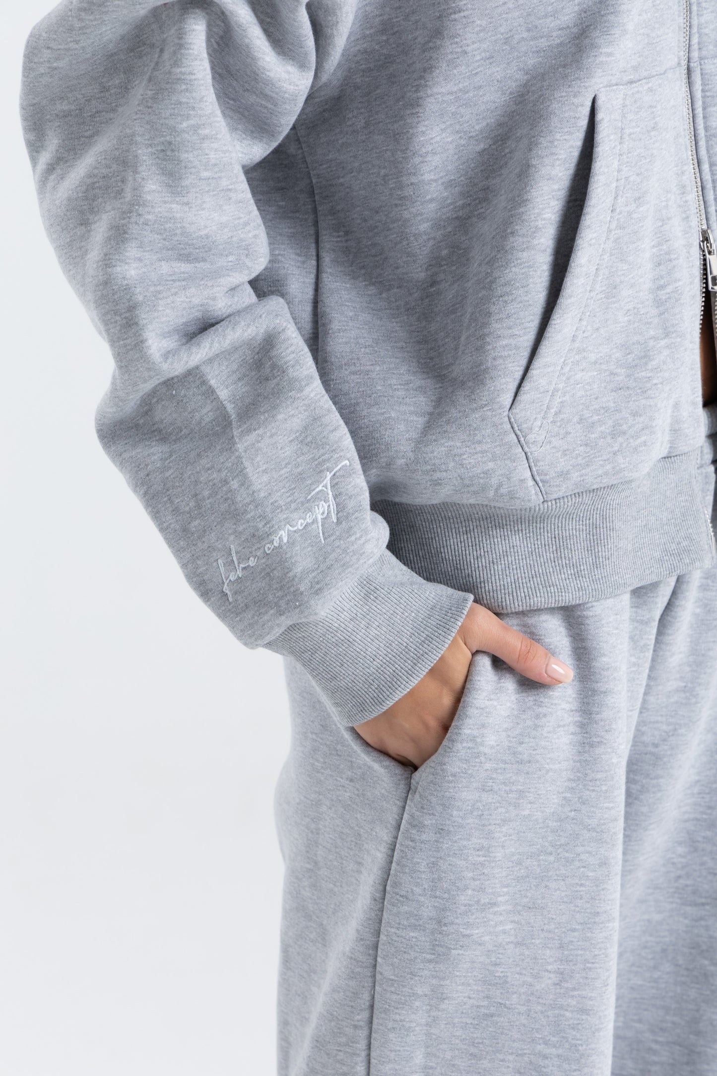 FEHE CONCEPT SIGNATURE DOUBLE ZIP-UP JACKET IN HEATHER GREY