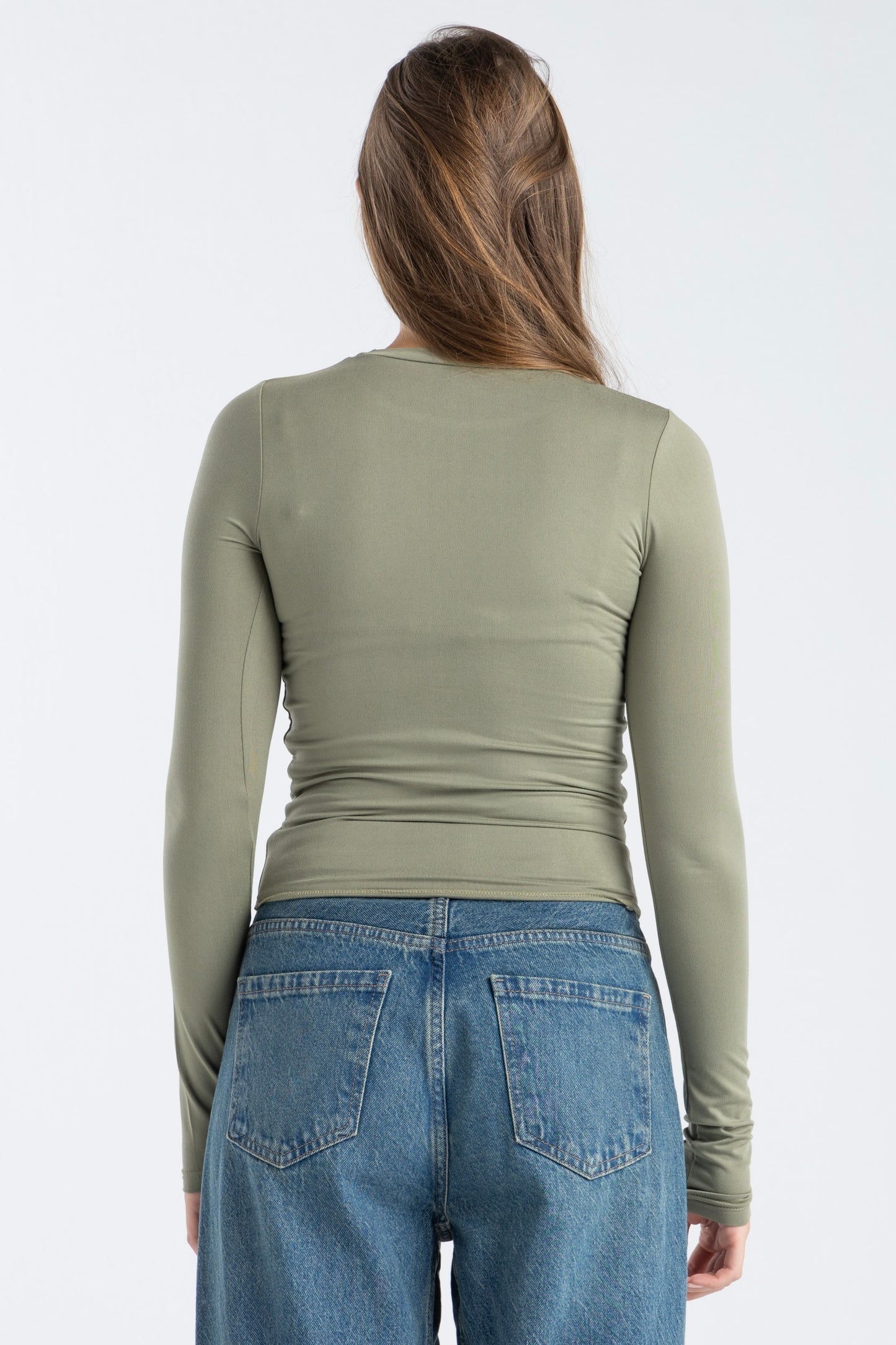 ROUND NECK LONG SLEEVE TOP IN MATCHA
