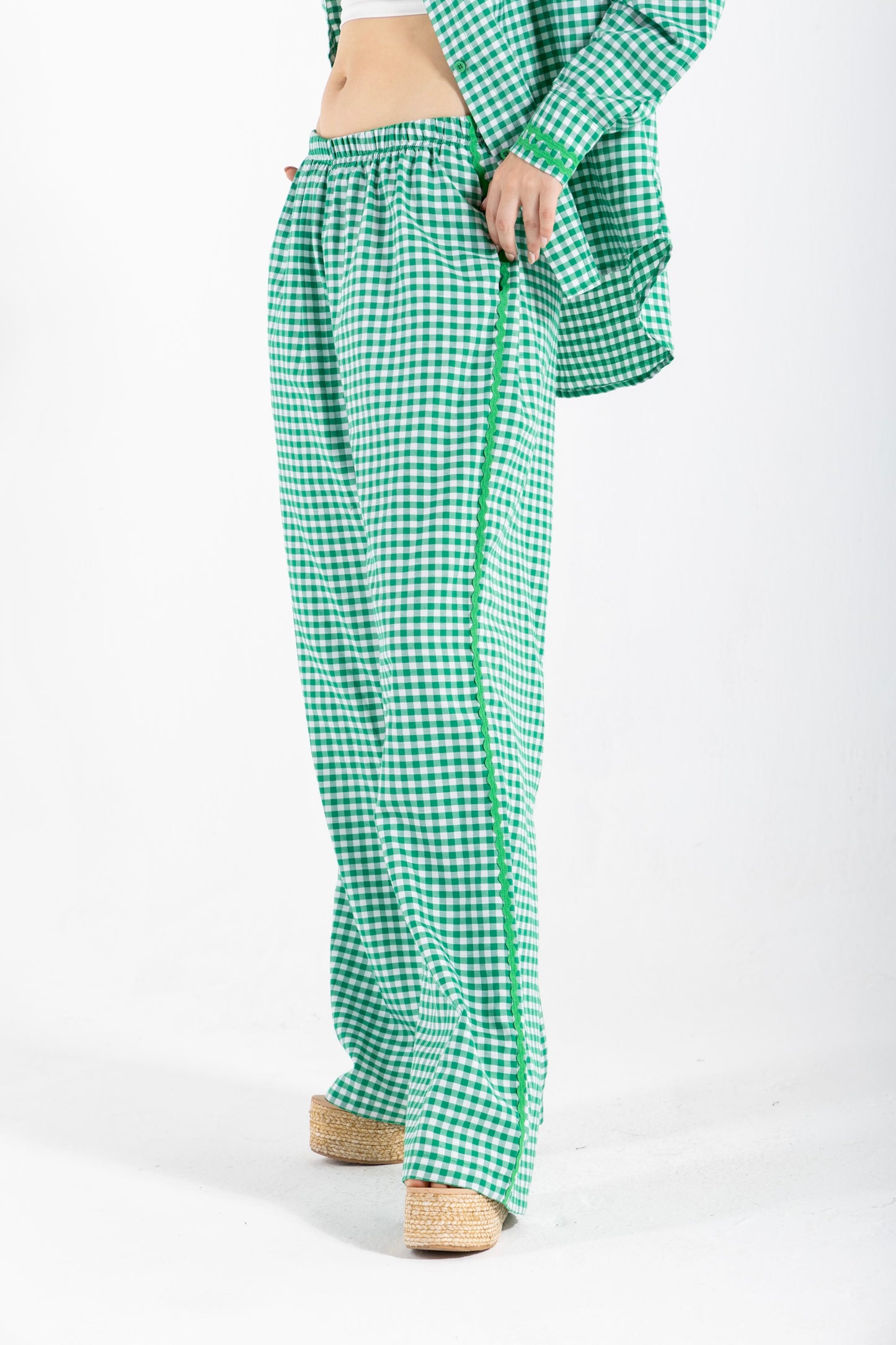 GINGHAM PANTS IN GREEN