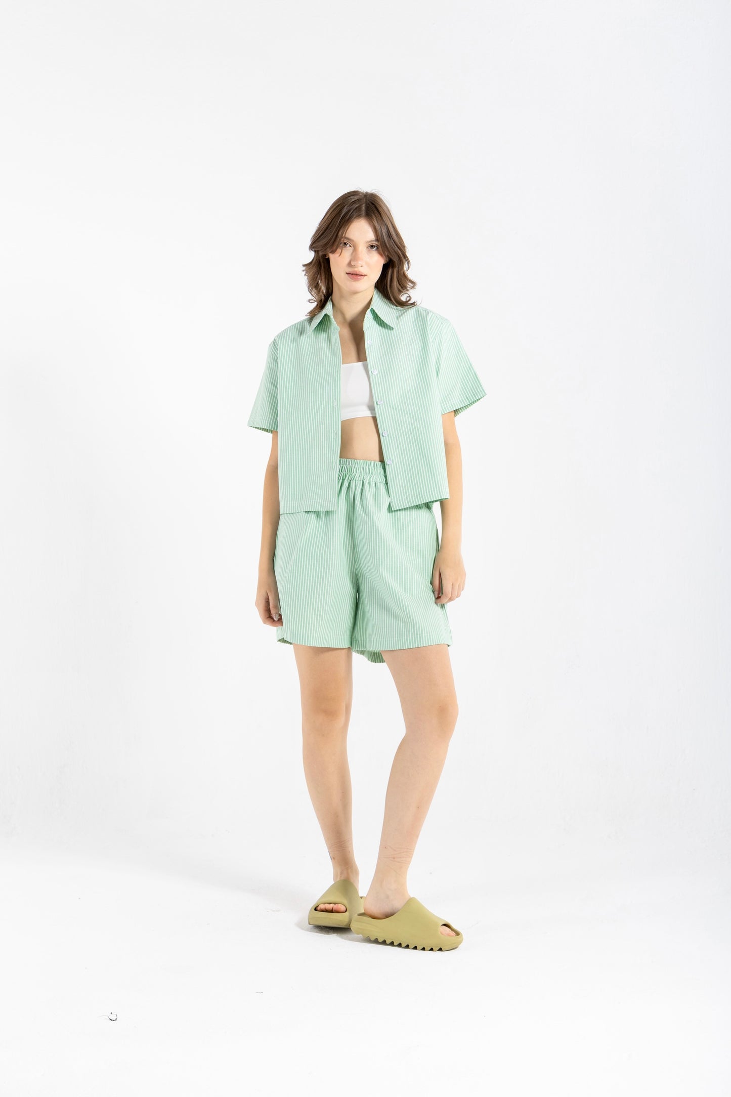 STRIPED SHORT SLEEVES SHIRT IN GREEN