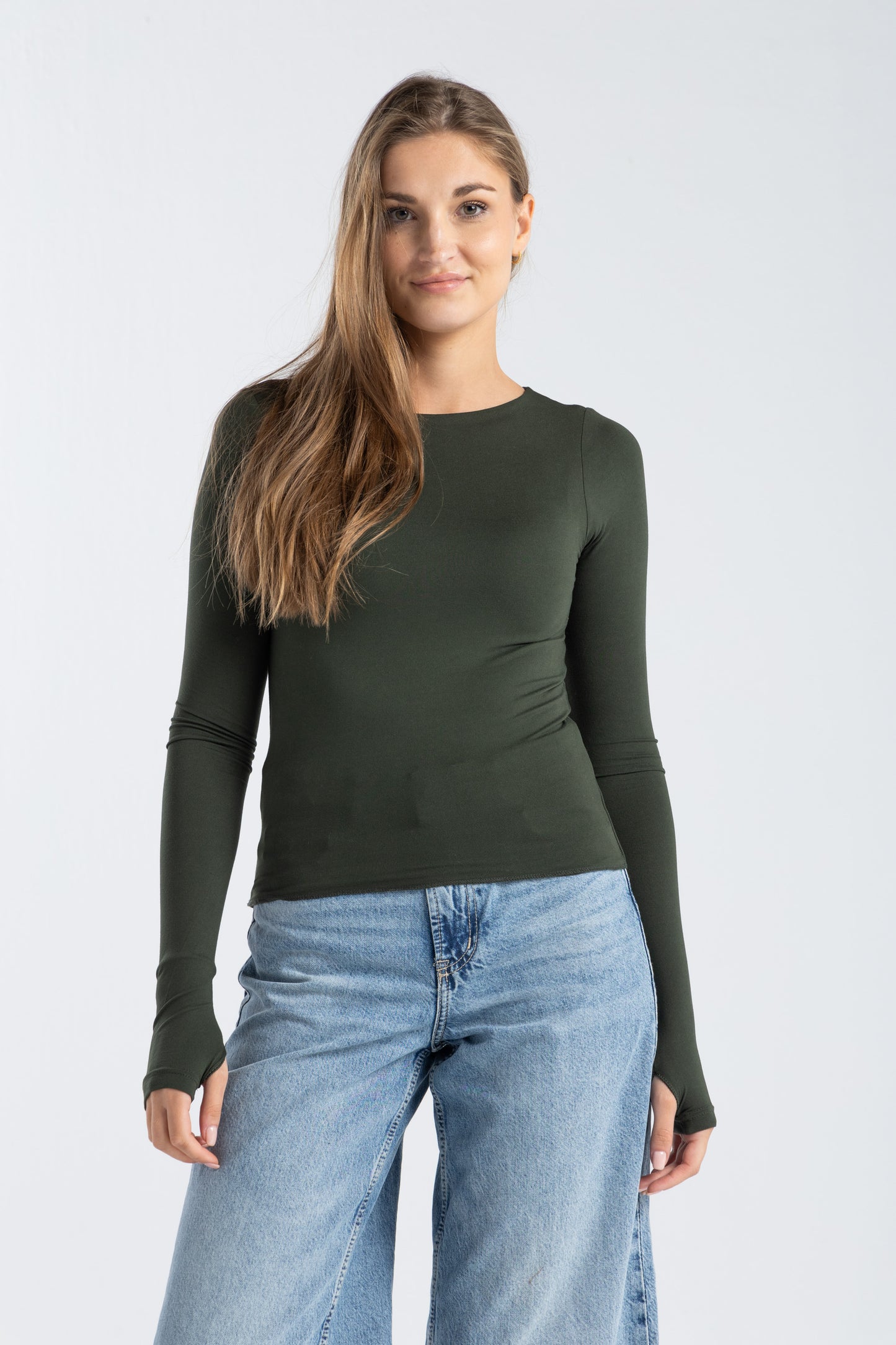 BOAT NECK TOP IN DARK OLIVE