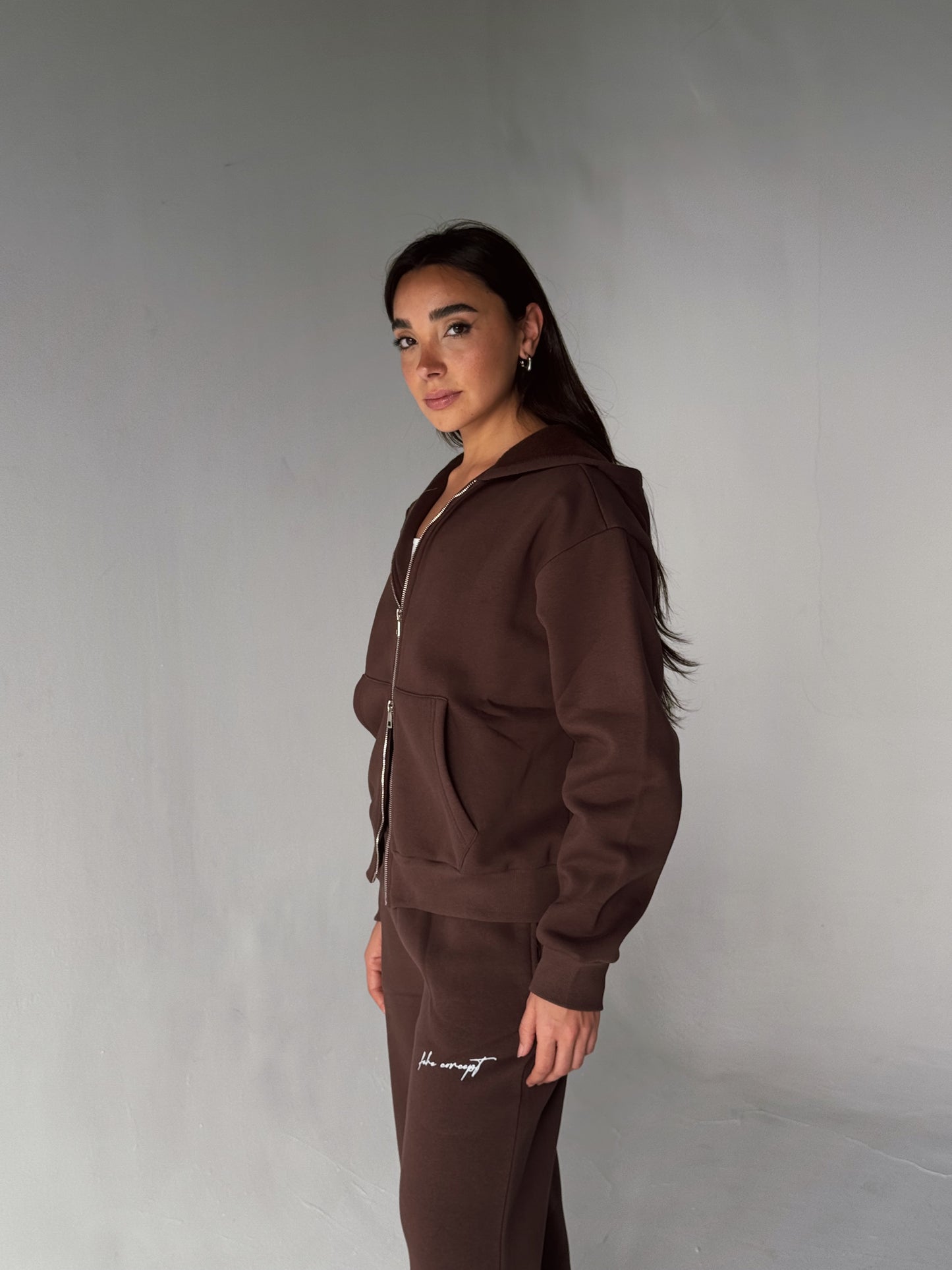 FEHE CONCEPT SIGNATURE DOUBLE ZIP-UP JACKET IN BROWN