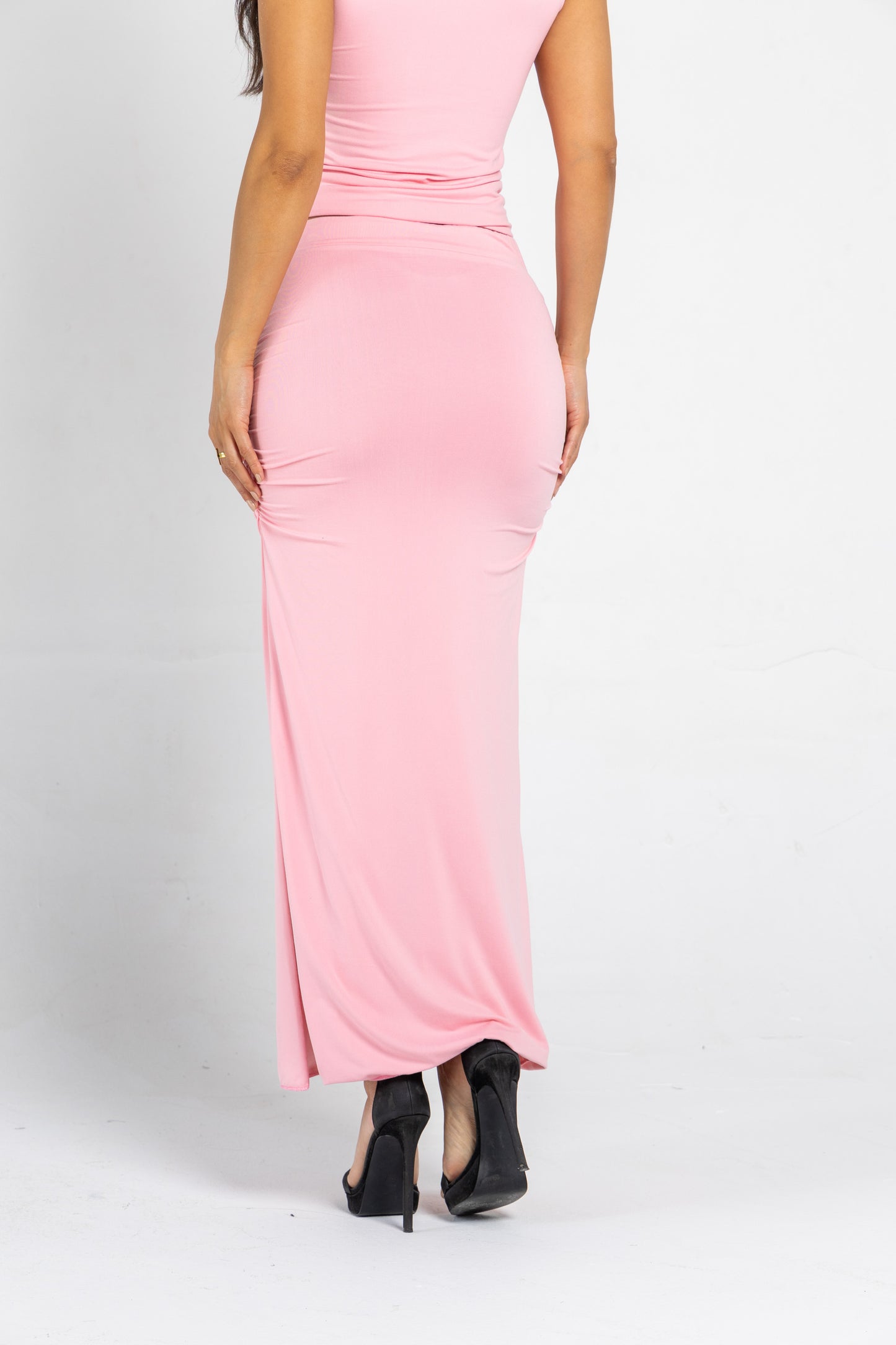 MAXI DRAPED SKIRT IN BABY PINK