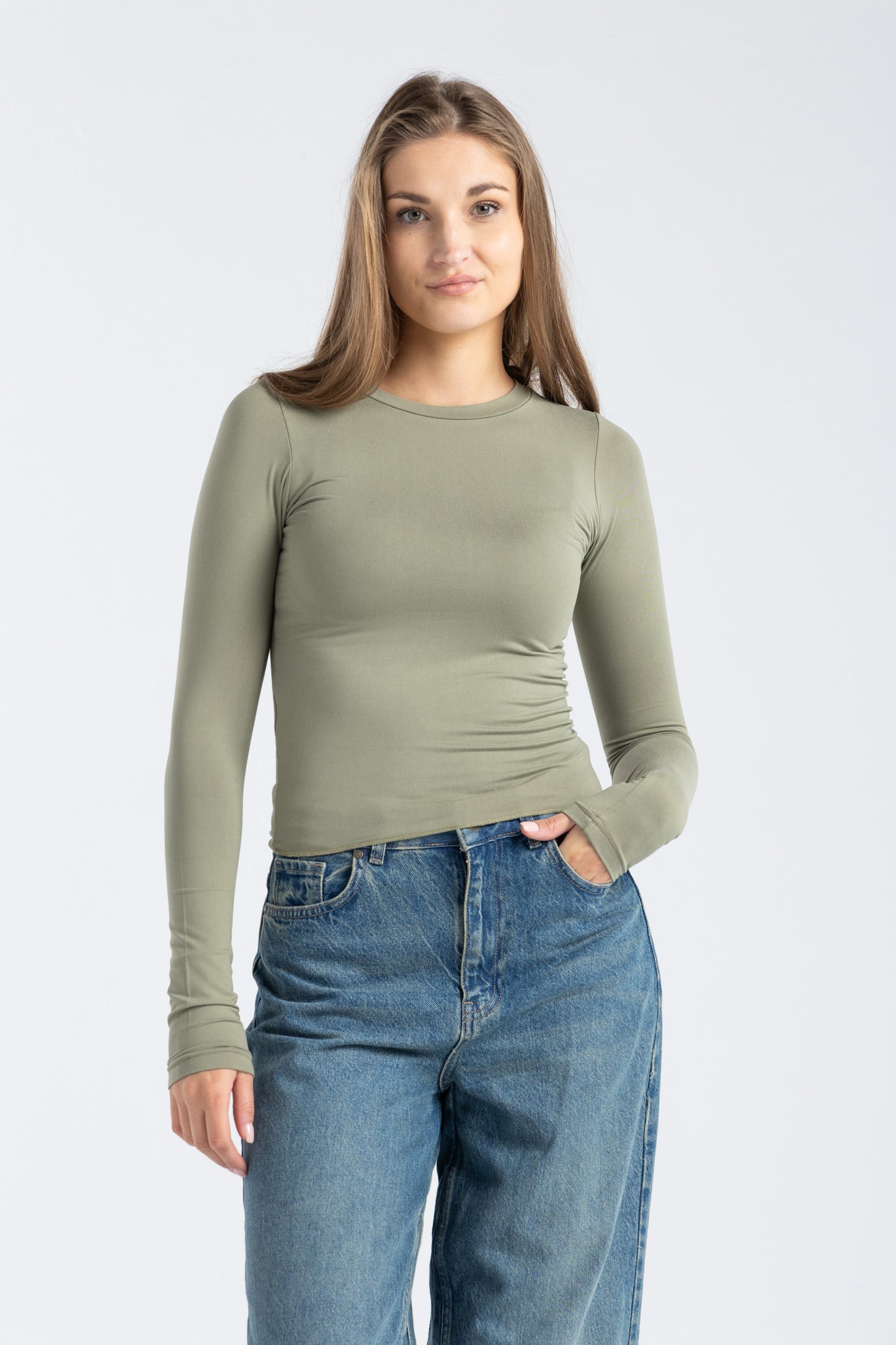 ROUND NECK LONG SLEEVE TOP IN MATCHA