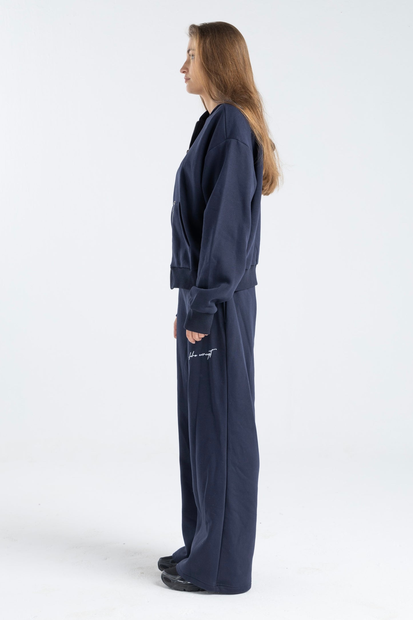 FEHE CONCEPT SIGNATURE DOUBLE ZIP-UP JACKET IN NAVY BLUE