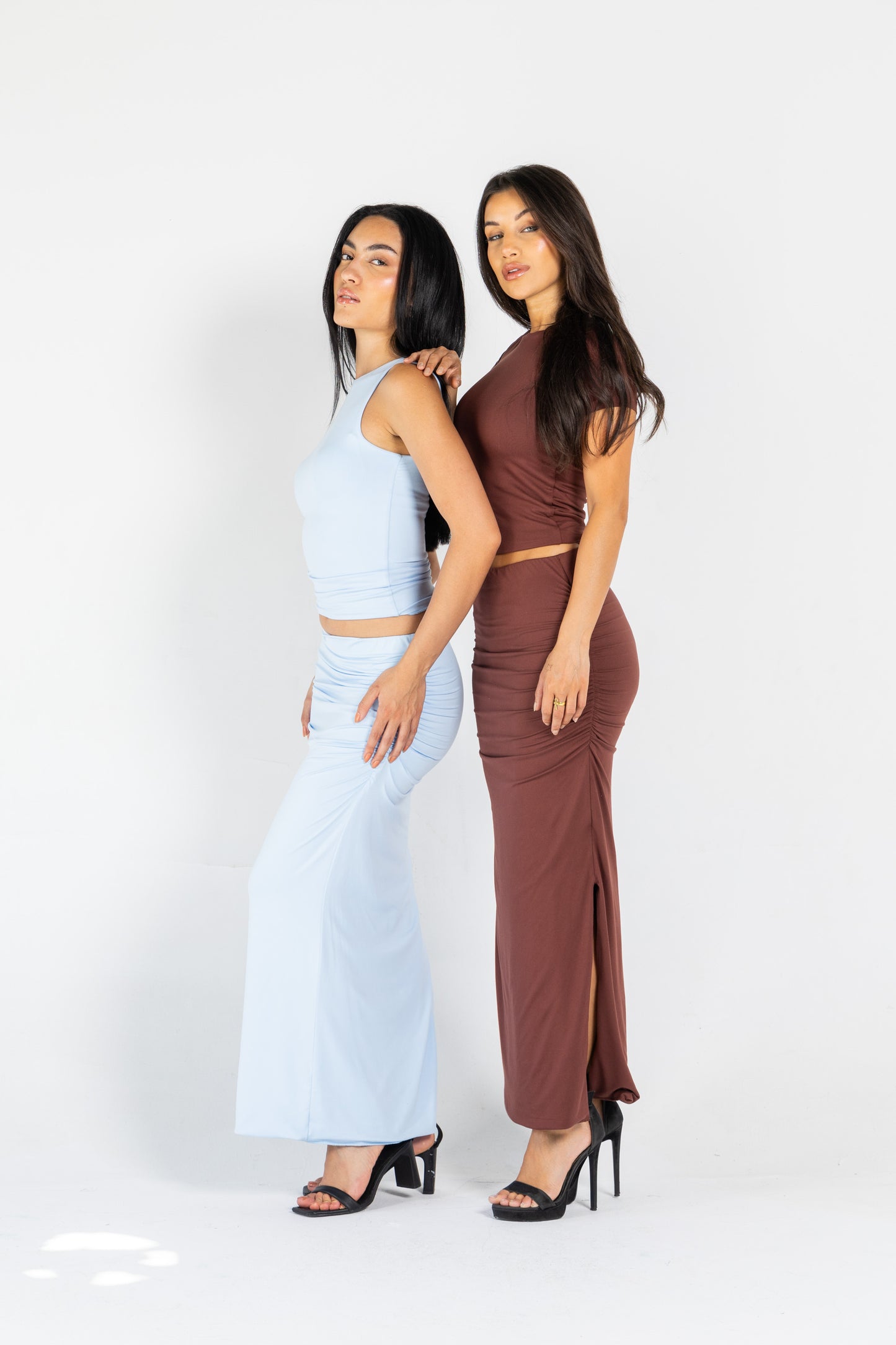 MAXI DRAPED SKIRT IN UMBER BROWN