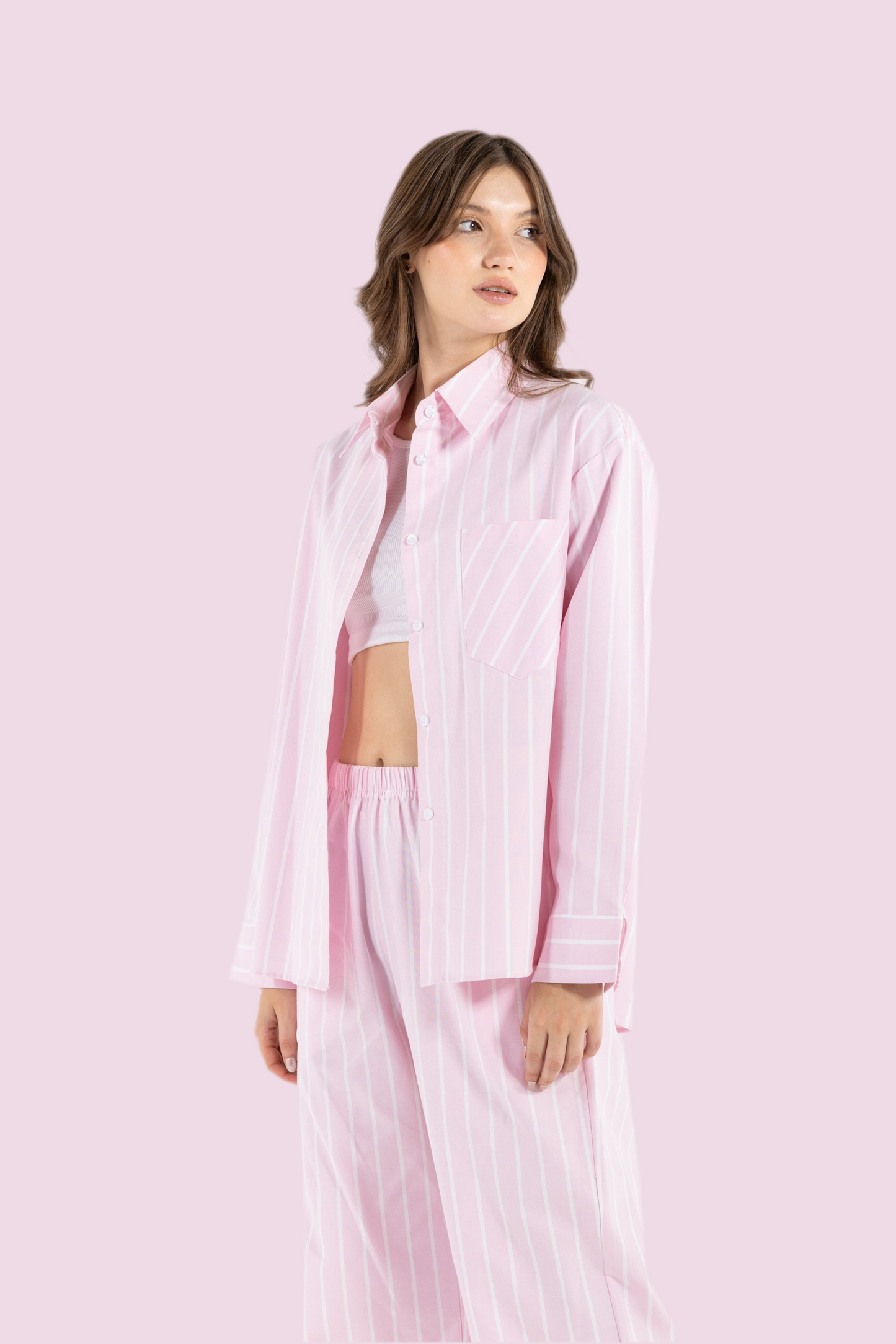 WIDE STRIPES OVERSIZED SHIRT IN PINK