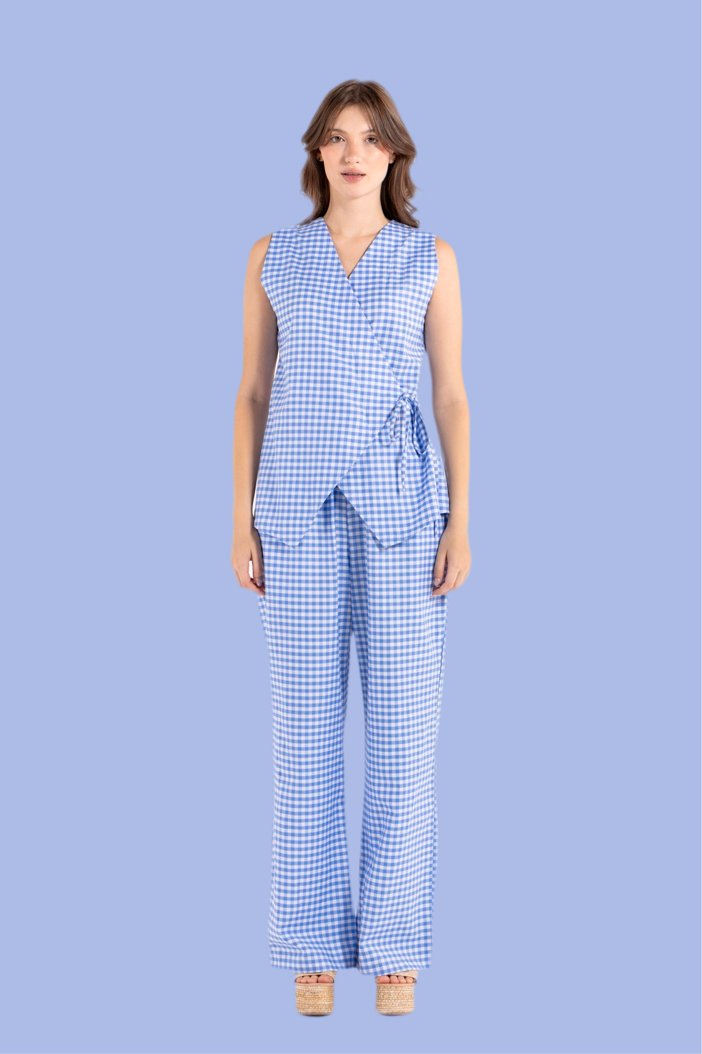 GHINGHAM VEST SET IN BLUE
