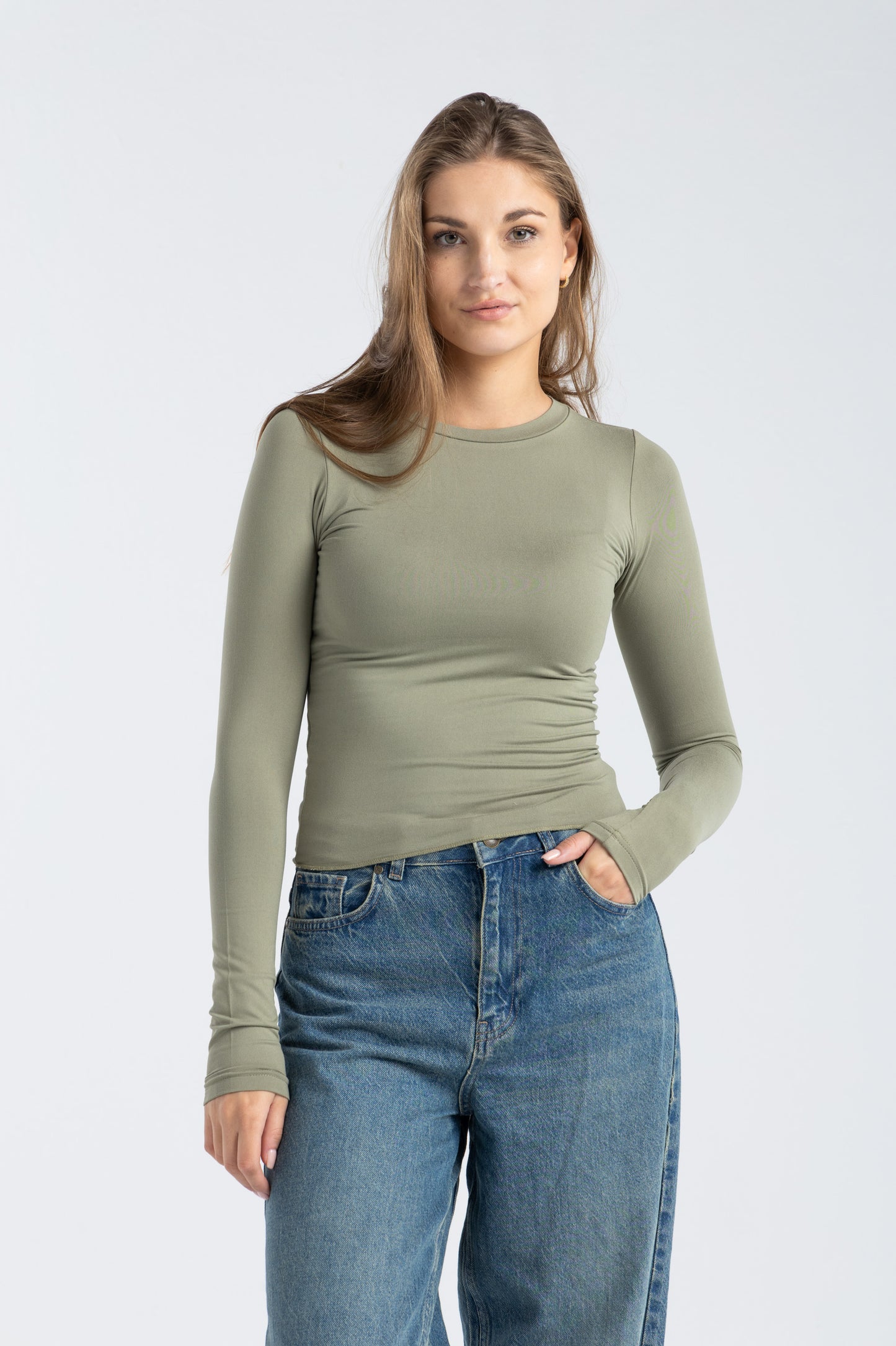 ROUND NECK LONG SLEEVE TOP IN MATCHA