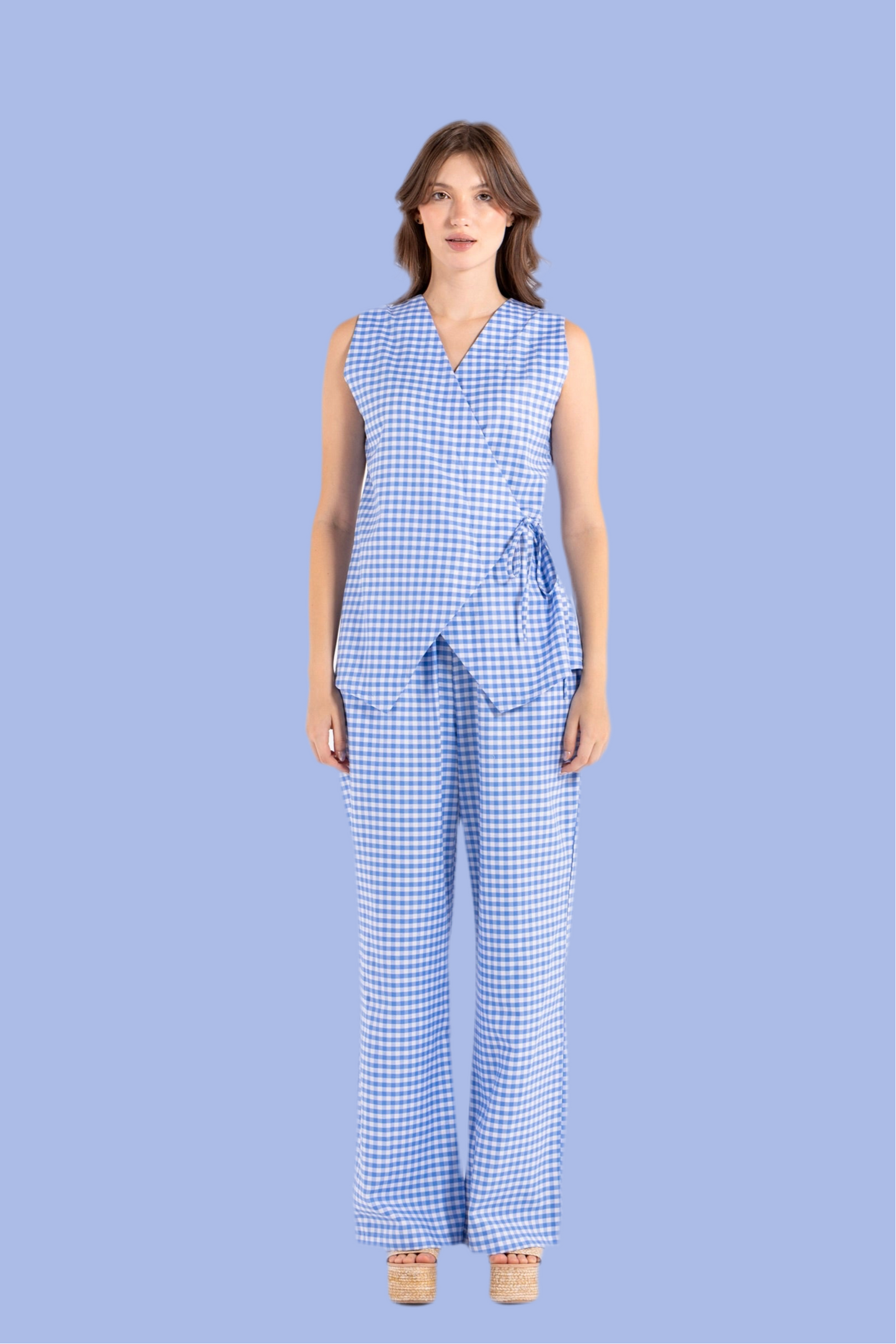 GHINGHAM VEST SET IN BLUE