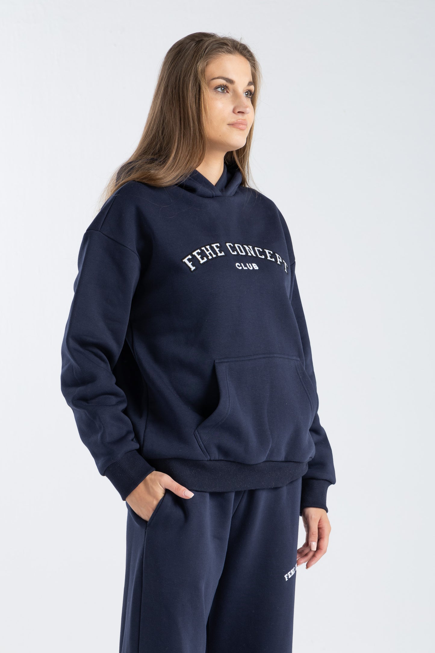 FEHE CONCEPT CLUB OVER SIZED HOODIE IN NAVY BLUE