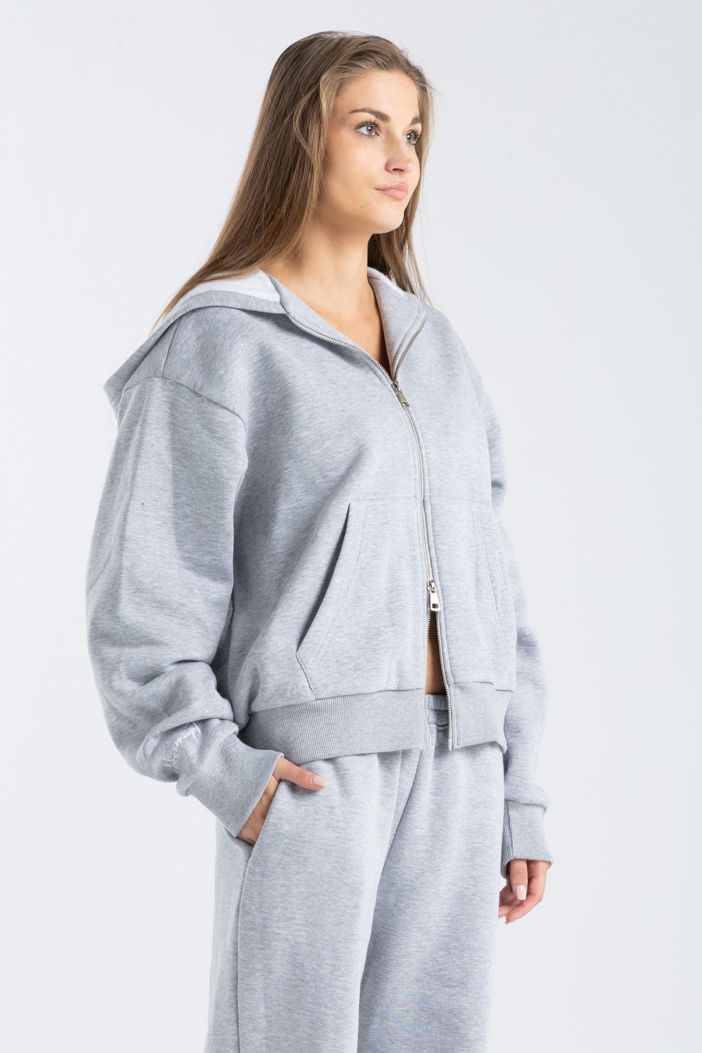 FEHE CONCEPT SIGNATURE DOUBLE ZIP-UP JACKET IN HEATHER GREY