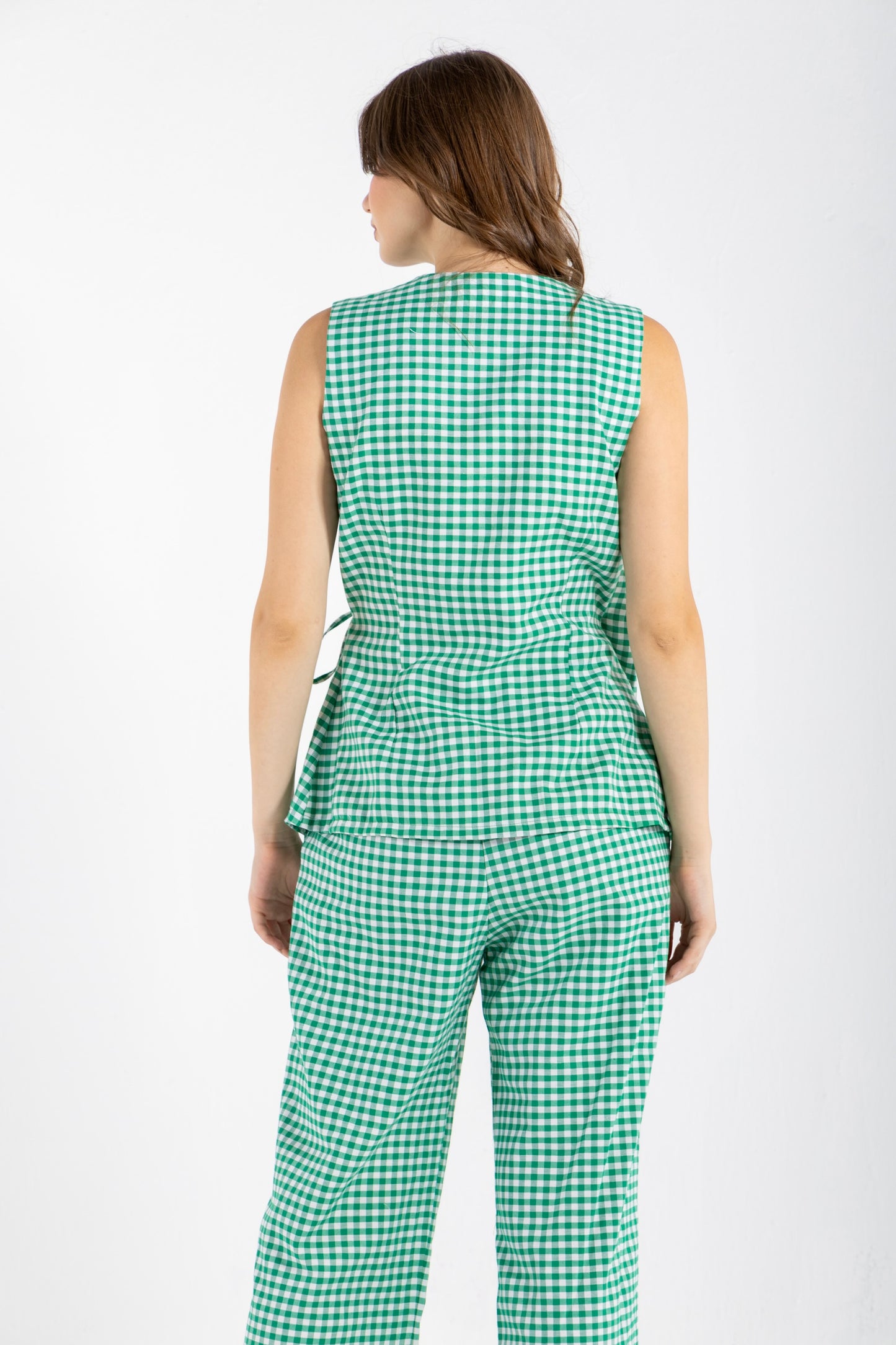 GHINGHAM VEST SET IN GREEN