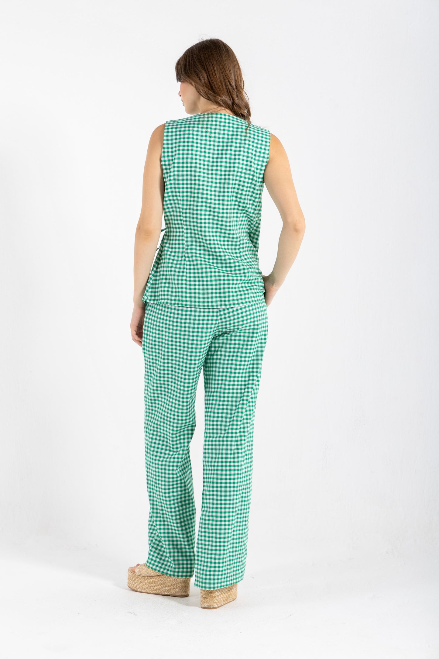 GHINGHAM VEST SET IN GREEN