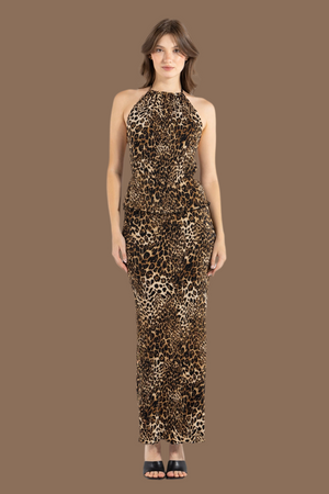 STRAIGHT LEOPARD PLESSET SKIRT