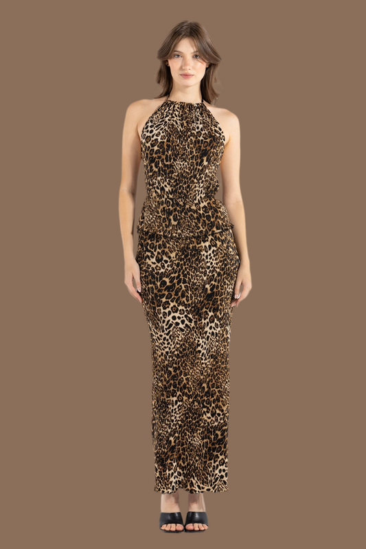 STRAIGHT LEOPARD PLESSET SKIRT
