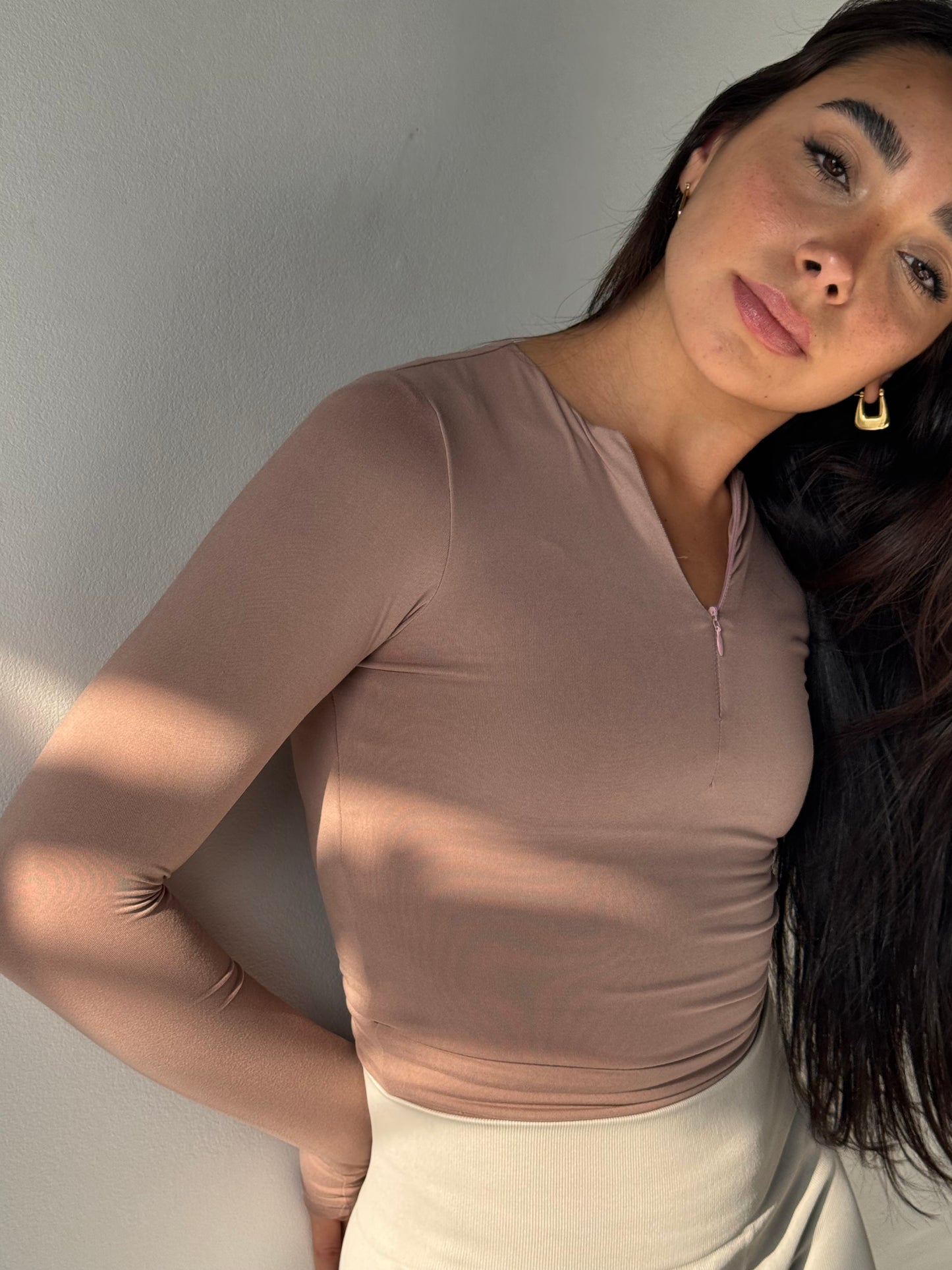 HALF-ZIP TOP IN NUDE