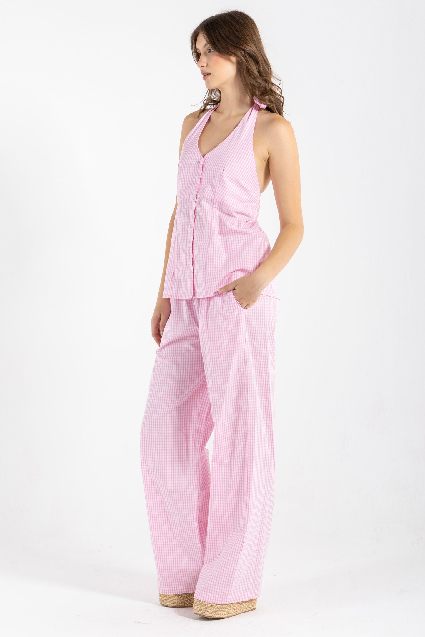 HALTER GINGHAM PINK SET