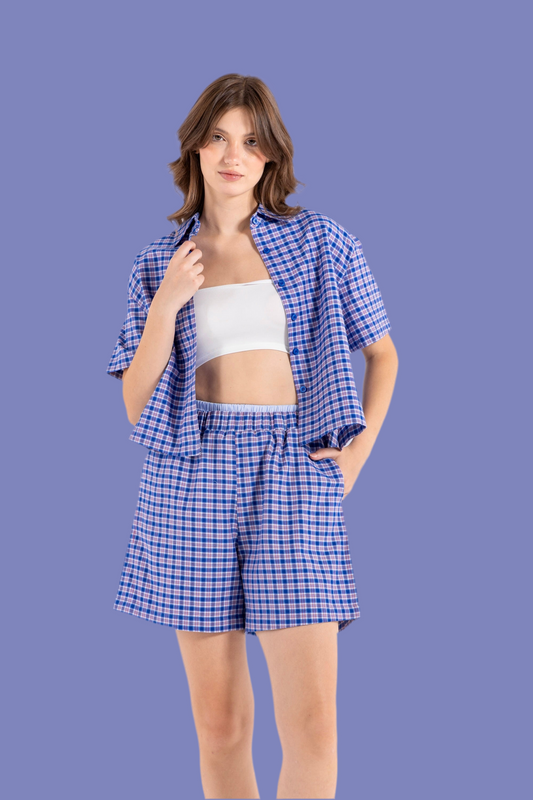 CHECKERED SHORT SLEEVES SHIRT IN BLUE