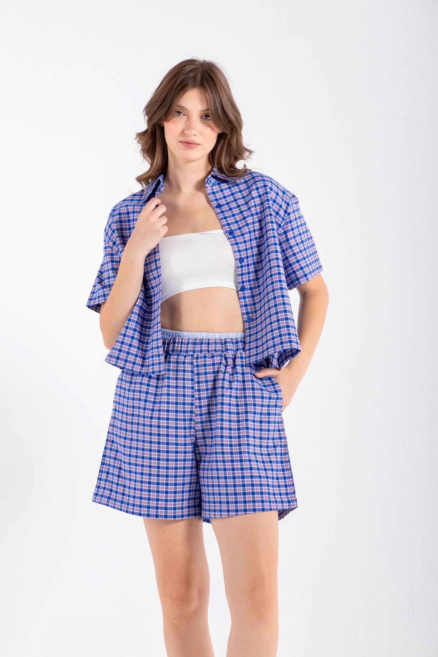 CHECKERED SHORT SLEEVES SHIRT IN BLUE