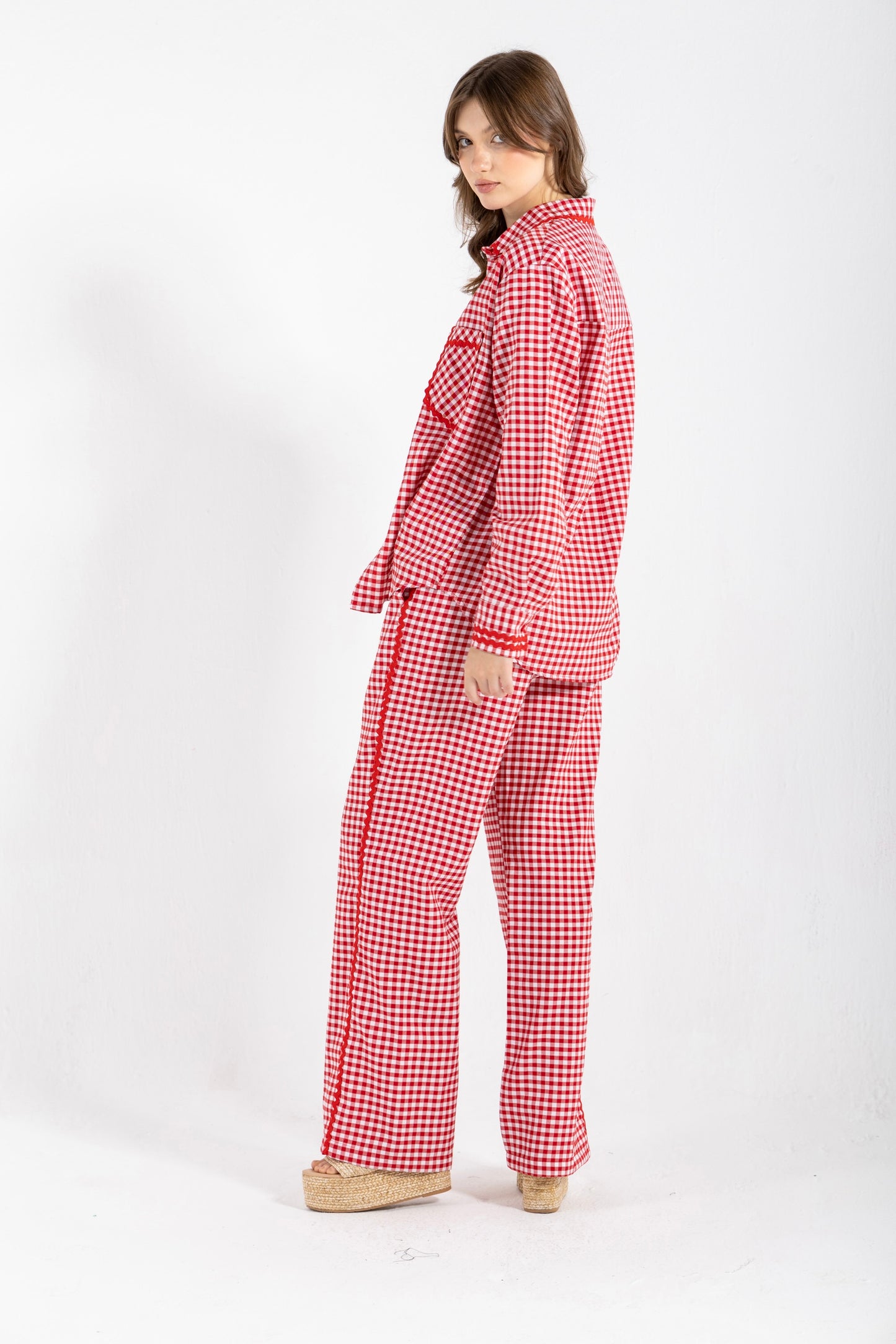 GINGHAM PANTS IN RED