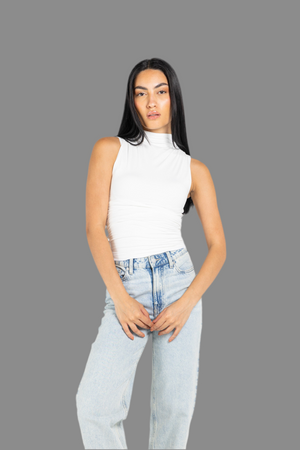 DRAPED HIGH NECK SLEEVLESS TOP IN WHITE