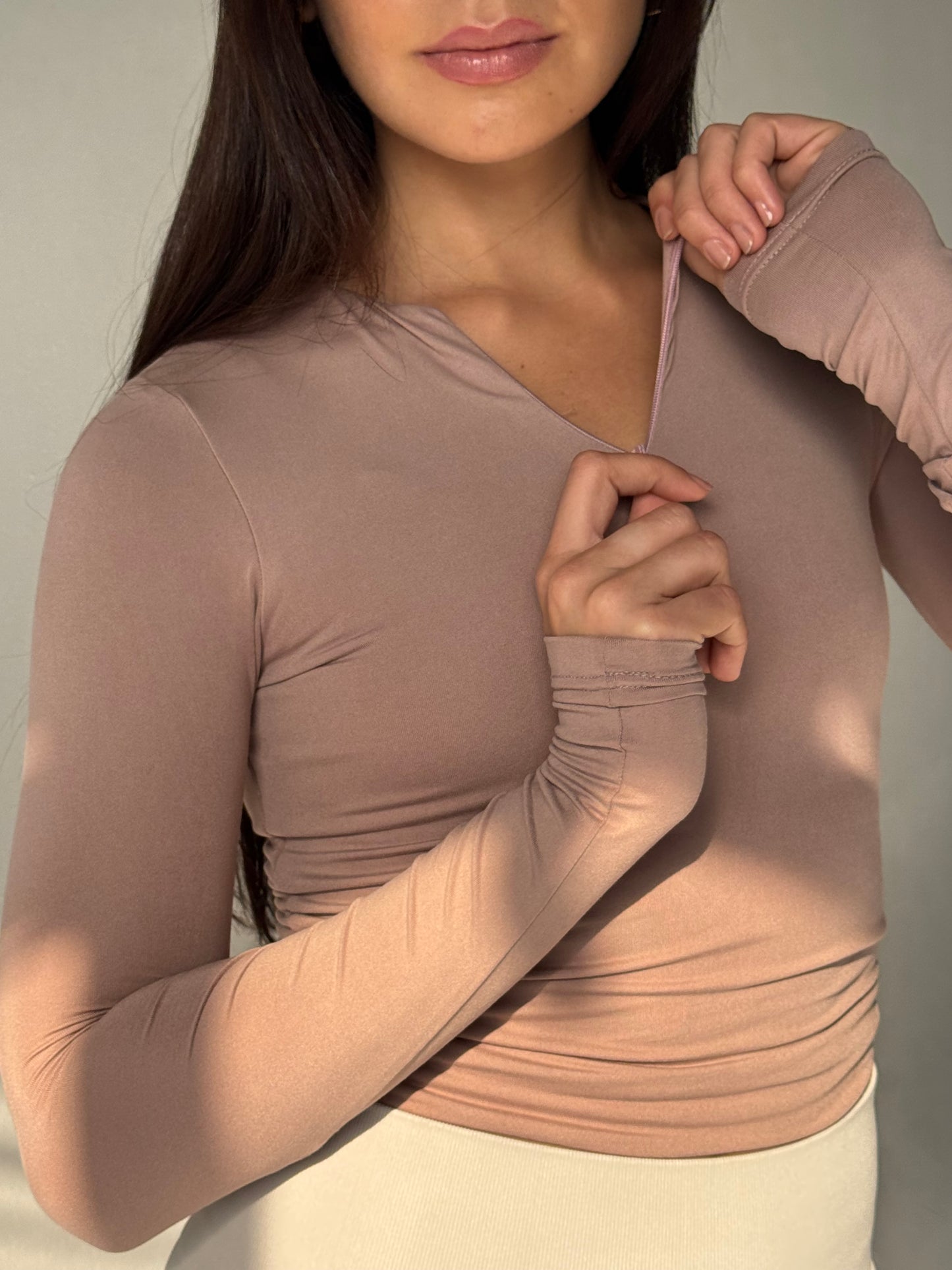 HALF-ZIP TOP IN NUDE