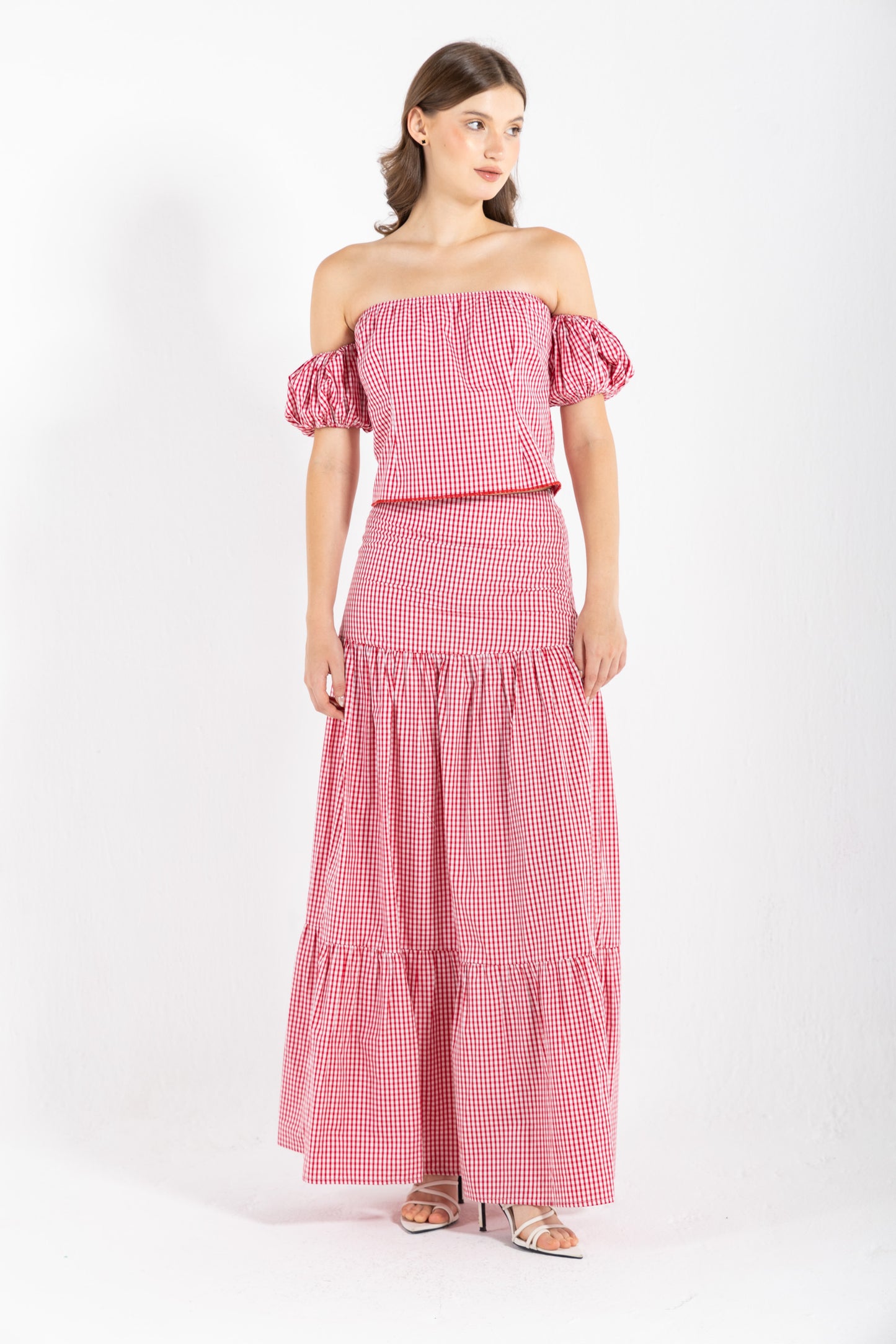 GINGHAM PINKY RED SKIRT