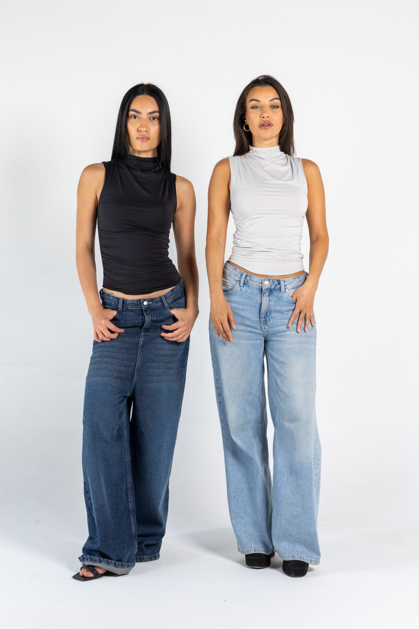 DRAPED HIGH NECK SLEEVLESS TOP IN BLACK