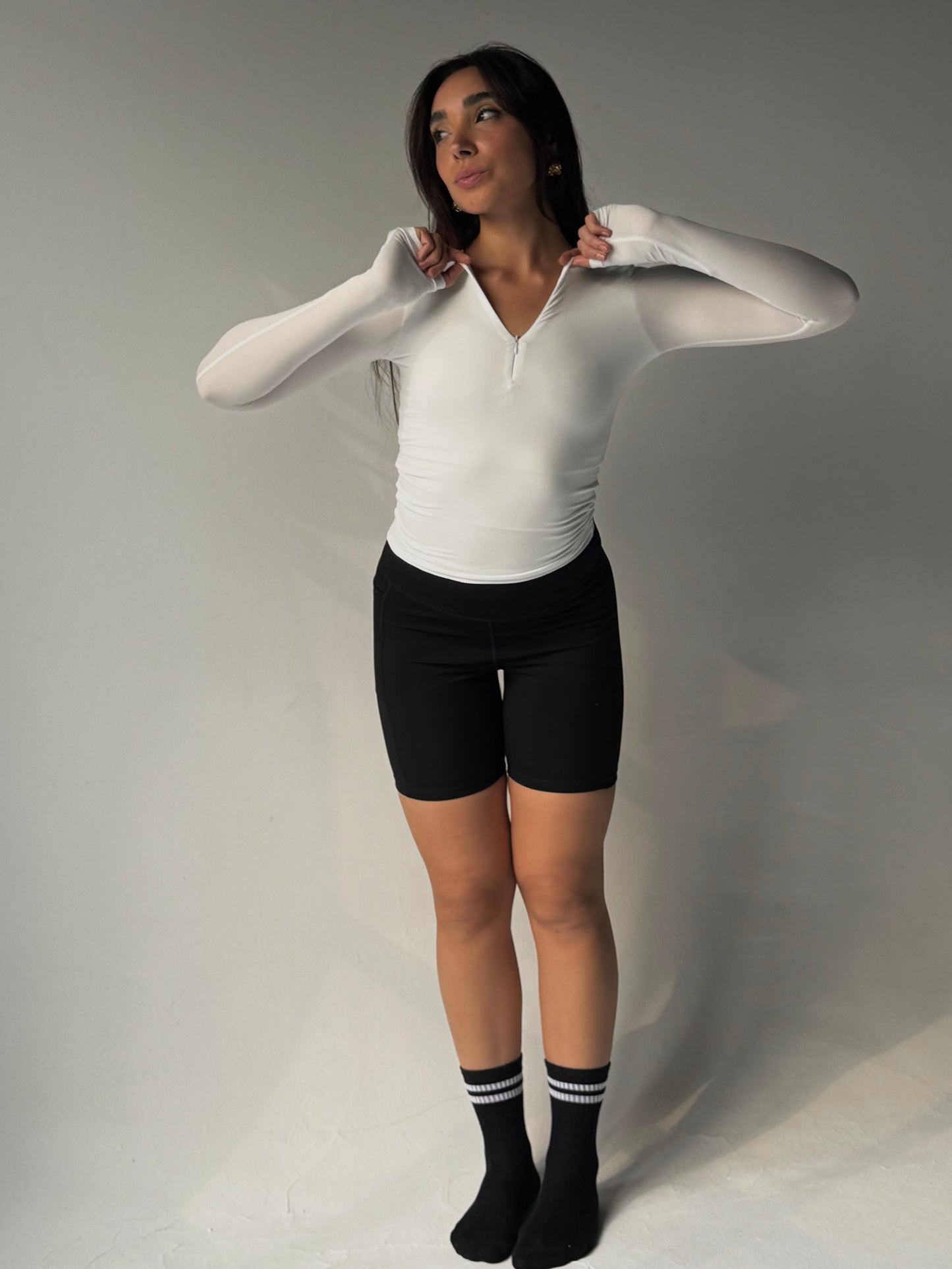 HALF-ZIP TOP IN WHITE