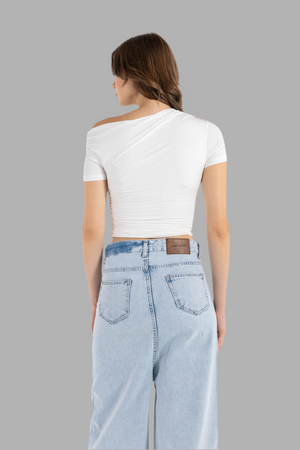 DRAPED ASYMMETRIC TOP IN WHITE