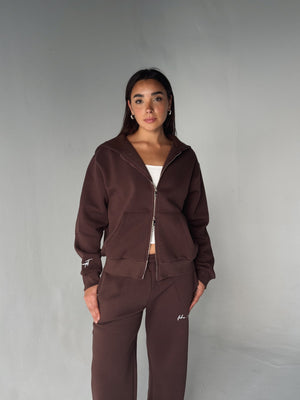 FEHE CONCEPT SIGNATURE DOUBLE ZIP-UP JACKET IN BROWN