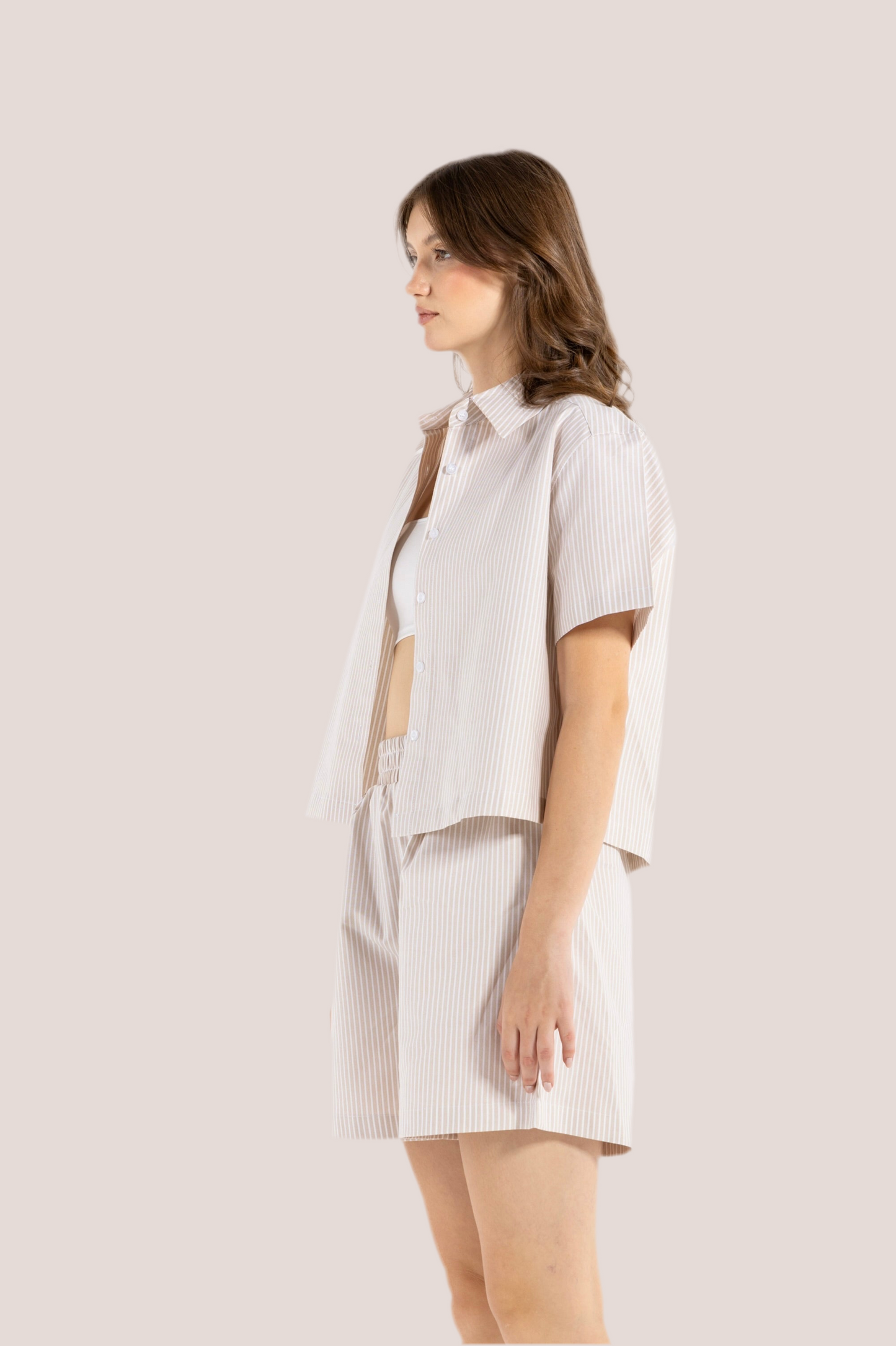 STRIPED SHORT SLEEVES SHIRT IN BEIGE