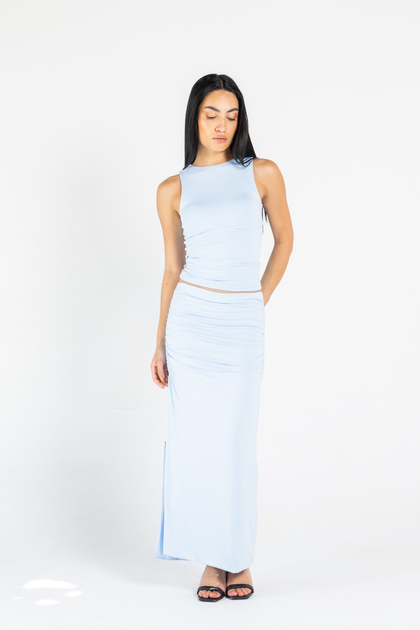 MAXI DRAPED SKIRT IN BABY BLUE