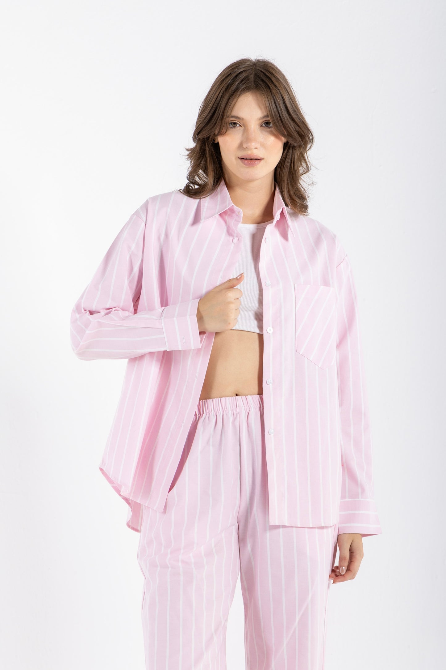 WIDE STRIPES OVERSIZED SHIRT IN PINK