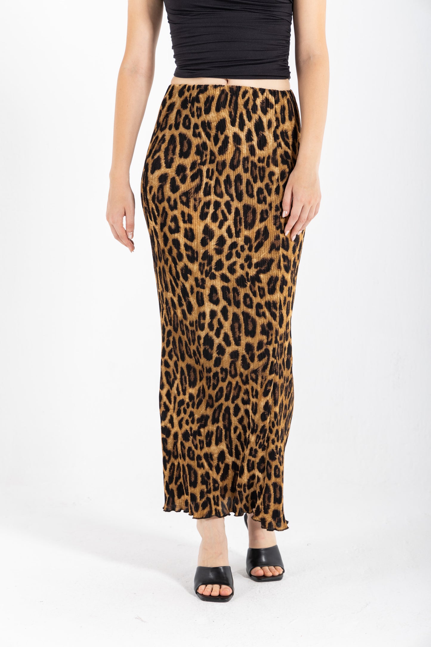 STRAIGHT LEOPARD PLESSET SKIRT