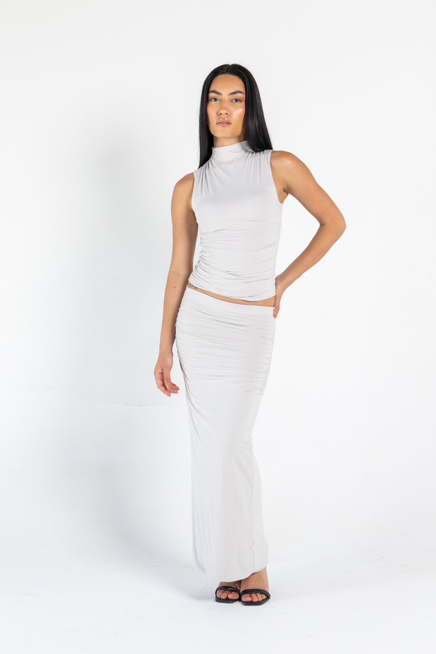MAXI DRAPED SKIRT IN GRIEGE