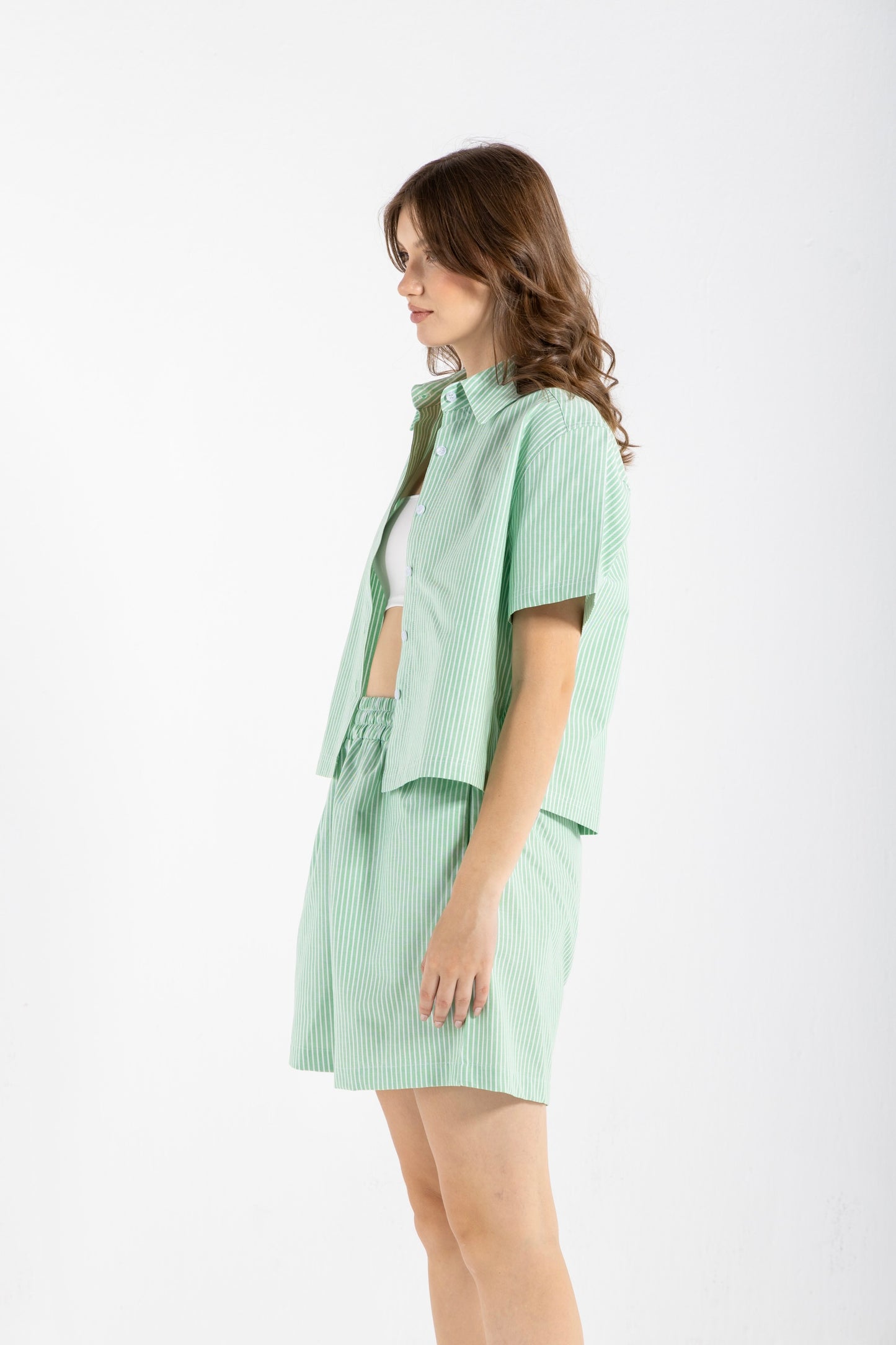 STRIPED SHORTS IN GREEN