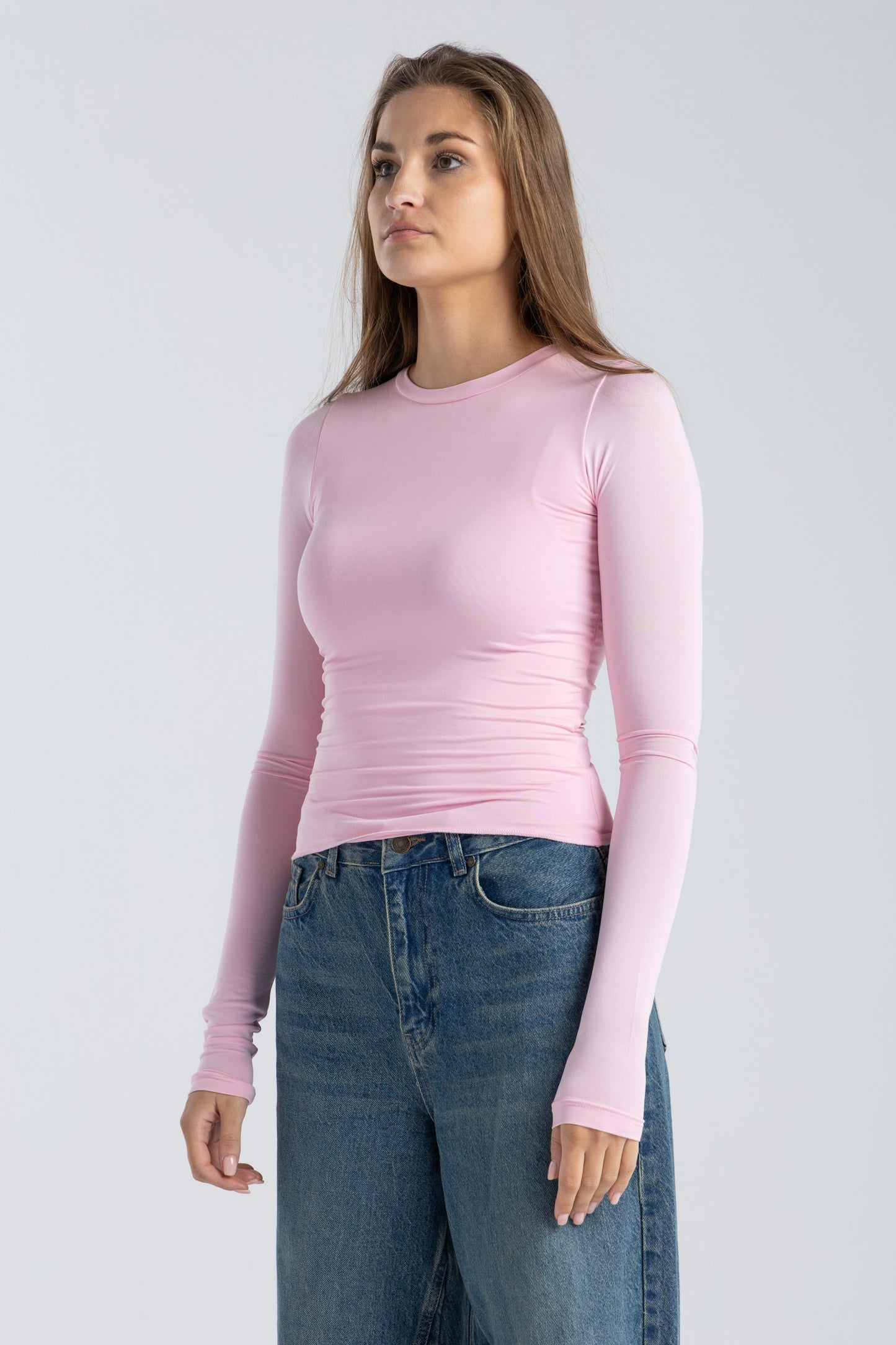 ROUND NECK LONG SLEEVE TOP IN PINK