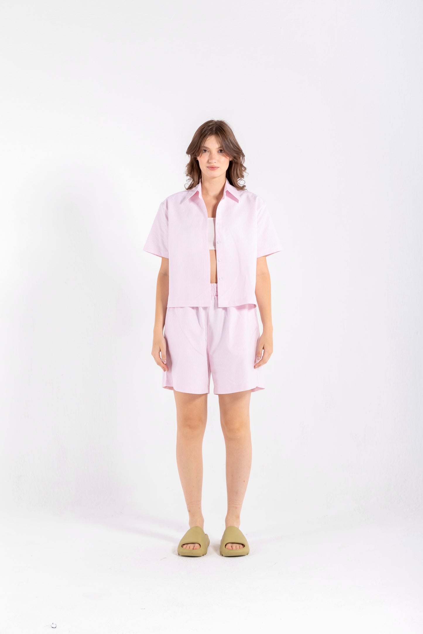 STRIPED SHORT SLEEVES SHIRT IN PINK