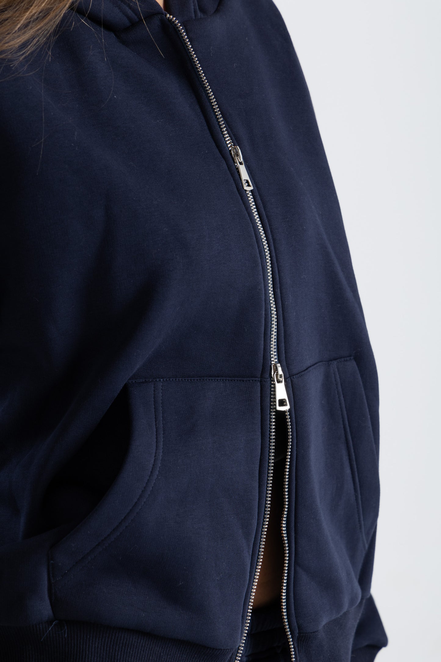 FEHE CONCEPT SIGNATURE DOUBLE ZIP-UP JACKET IN NAVY BLUE