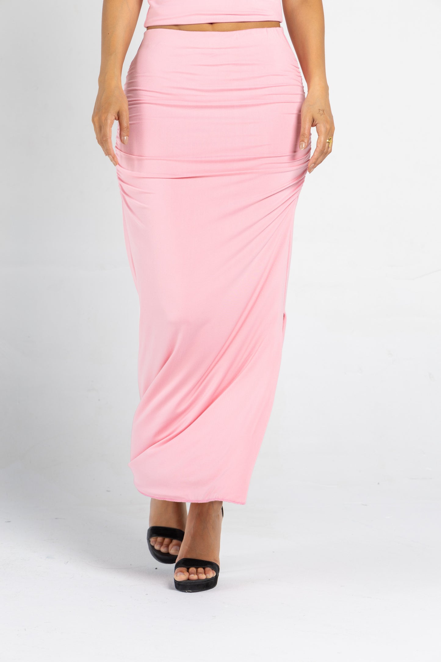 MAXI DRAPED SKIRT IN BABY PINK