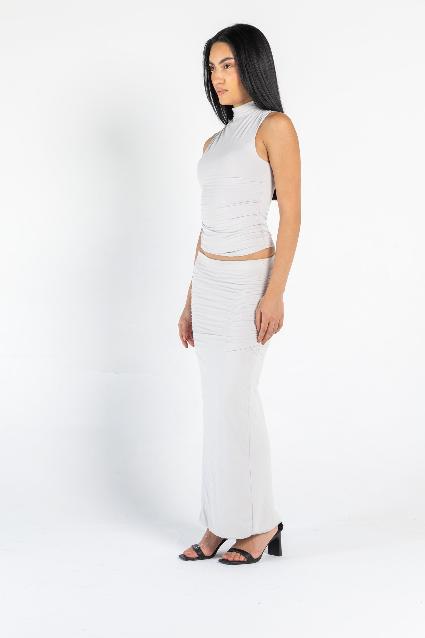 MAXI DRAPED SKIRT IN GRIEGE